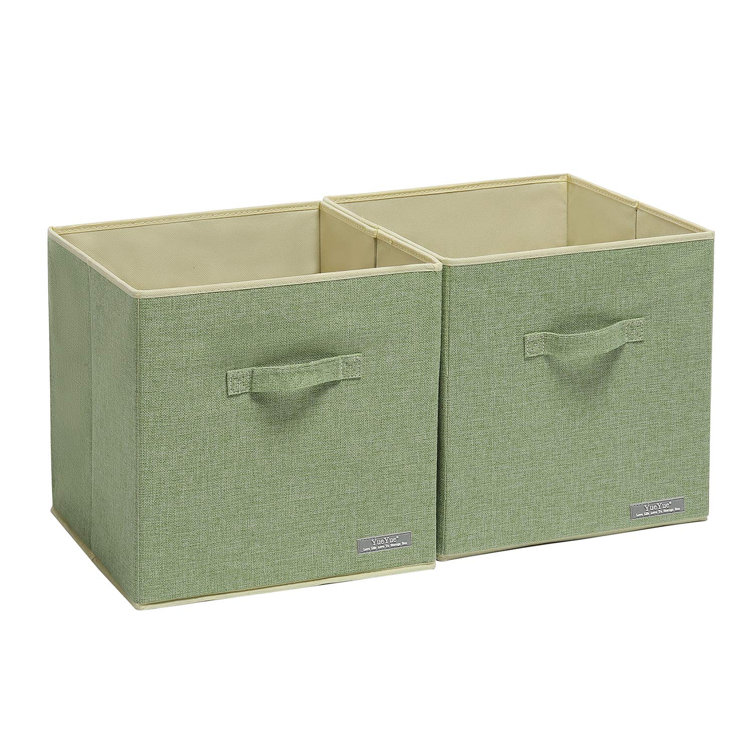 Foldable Fabric Storage Bins 2-Pack - 13x13x13 Inch Collapsible Closet Organizer Cubes in Green - Perfect for Closet, Nursery, Office & Home Organization