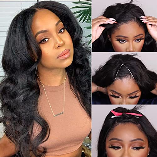 Nadula 10A V-Part Human Hair Wig - Body Wave Malaysian Hair, Glueless No Leave Out U-Part Wig for Women | 150% Density 18 Inch Clip-In Half Wig | Beginner Friendly V-Shape Wavy Wig for Daily Wear, Parties & Special Occasions