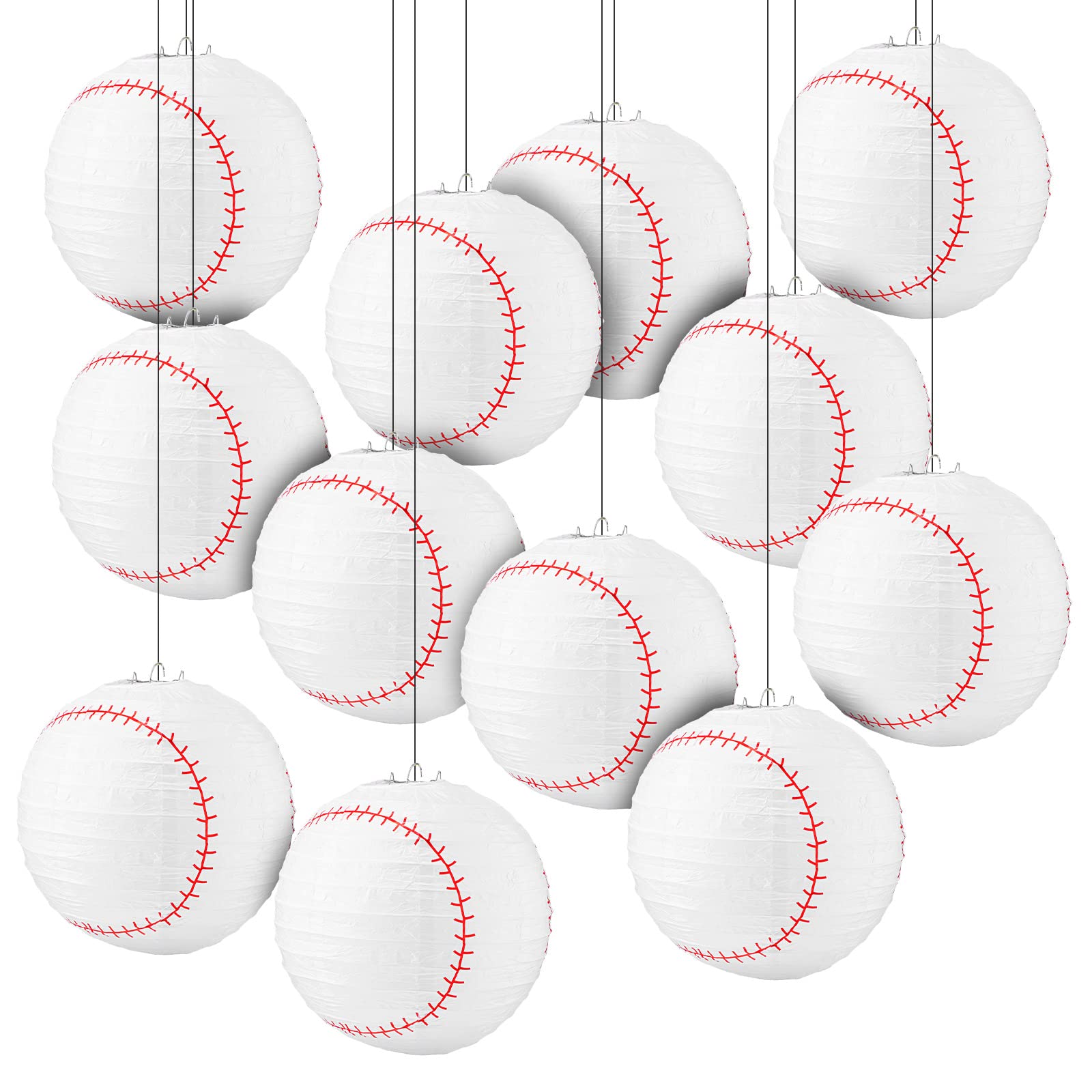 12 Pack Baseball Themed Paper Lanterns - 8 Inch Hanging Party Decorations for Baseball Birthday, Sports Team Events & Game Day Celebrations - Perfect for Baseball Field Parties, Dugout Decor & Fan Zone Atmosphere