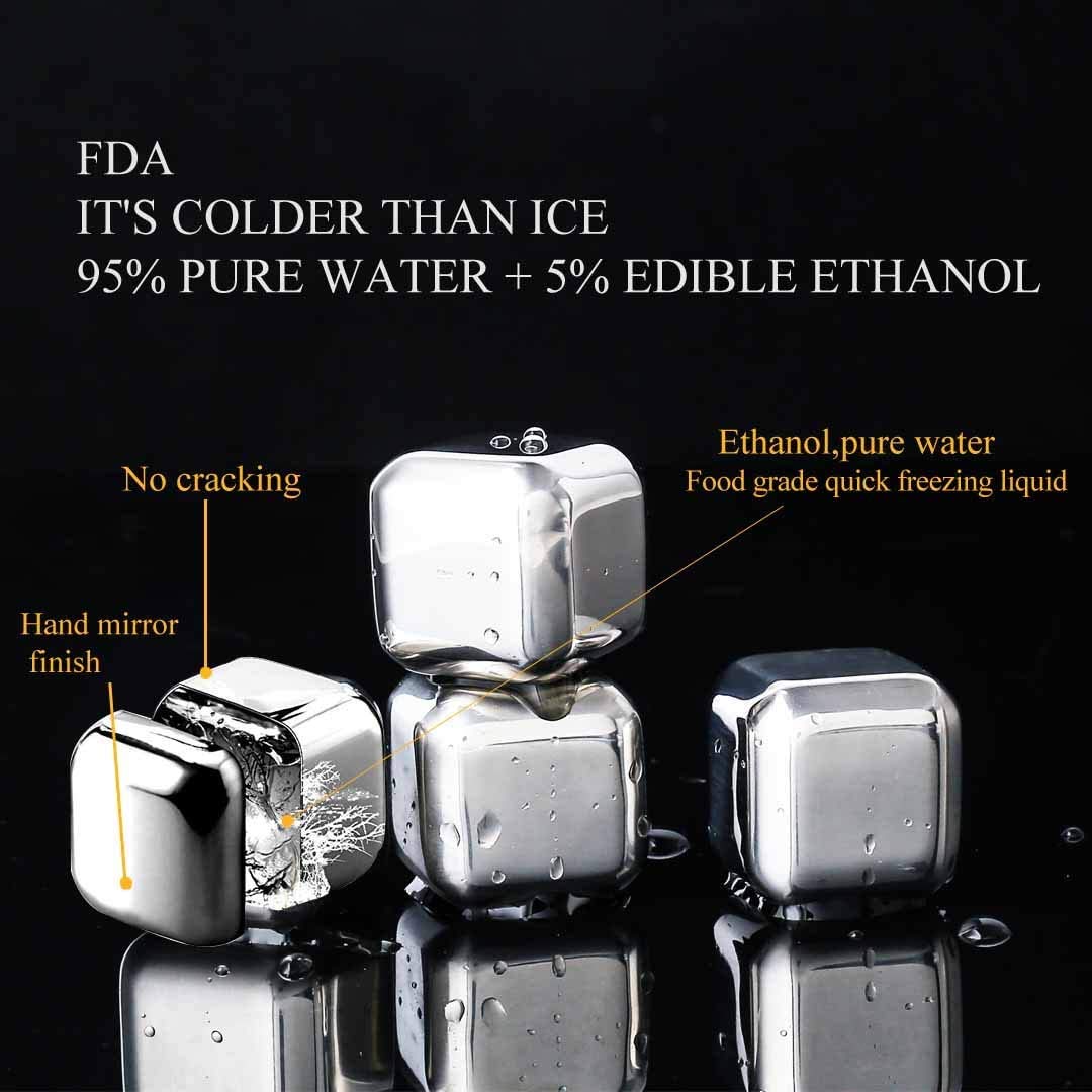 KleverKitchen Stainless Steel Whiskey Ice Cubes Set - 8 Reusable Ice Stones with Silicone Tongs & Ice Cube Trays | Perfect for Chilling Whiskey, Cocktails & Drinks Without Dilution | Great for Home Bars, Parties & Gifts