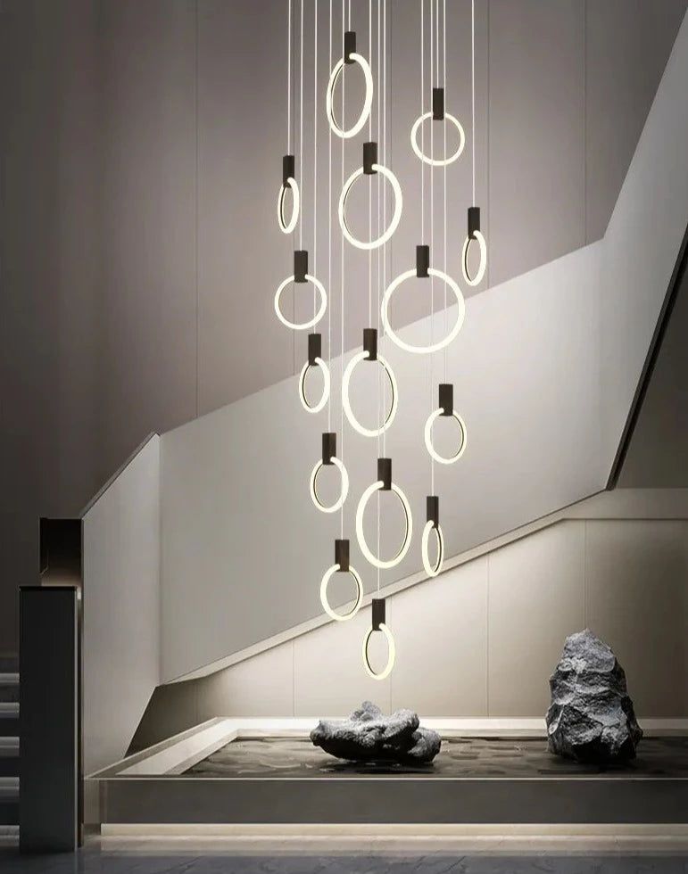 Stylish Black Aluminum Pendant Light with Long Hanging Rings - Modern Ceiling Lamp for Dining Room, Kitchen Island, or Living Room Decor