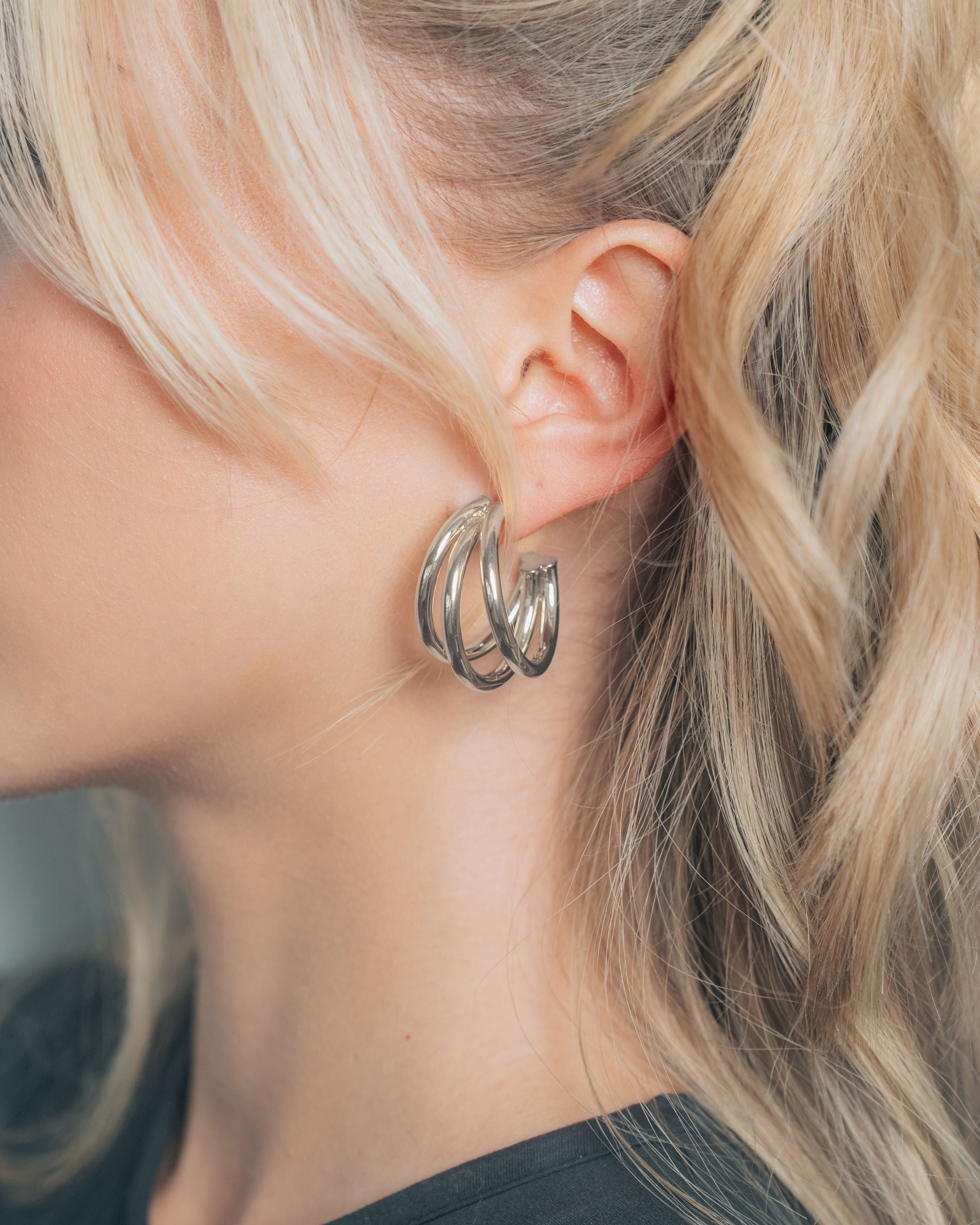 Michaela Triple Hoop Earrings for Women - 14K Gold Plated Stainless Steel Dangle Earrings - Trendy Boho Chic Jewelry for Parties, Date Night & Everyday Wear