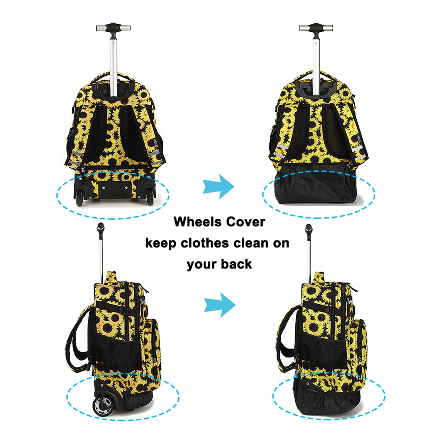 Tilami 19 Inch Rolling Backpack with Wheels & Detachable Lunch Bag - Wheeled Laptop Backpack for School, College, Travel & Work (Sunflower Yellow) - Perfect for Commuting, Business Trips & Campus Life