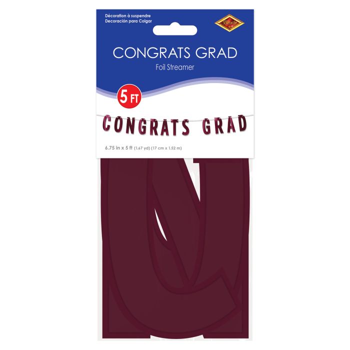 12 Pack Beistle Burgundy Foil Graduation Streamers - Congratulations Grad Party Decorations for High School & College Graduation Ceremony Decor