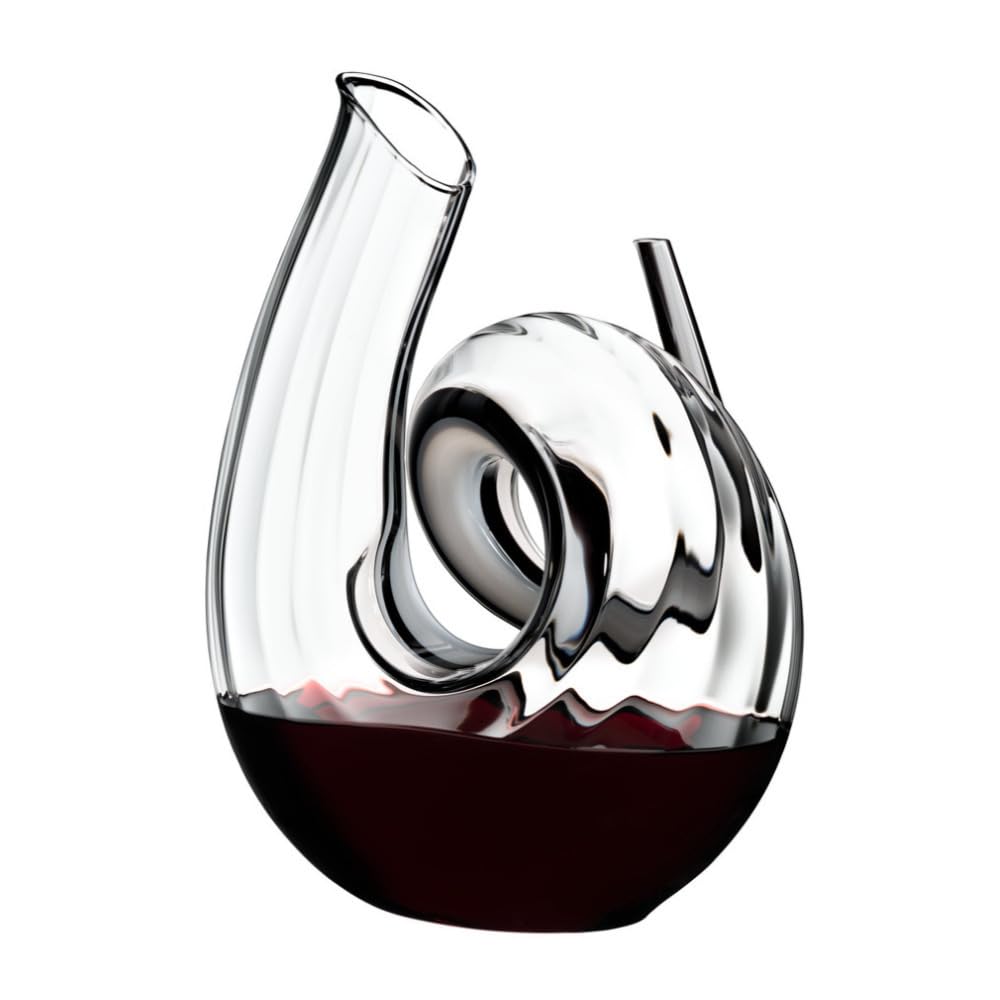 Premium Riedel Decanter Curly Fatto A Mano Wine Set - Includes Large Microfiber Polishing Cloth, Aerator & Sealer (3-Piece Gift Bundle) - Perfect for Wine Tasting, Gifts & Home Entertaining