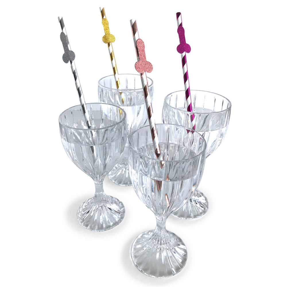 Glitterati Penis Party Glittering Tall Straws - 8 Pack Disposable Drinking Straws for Bachelorette Parties, Birthday Celebrations & Adult Events