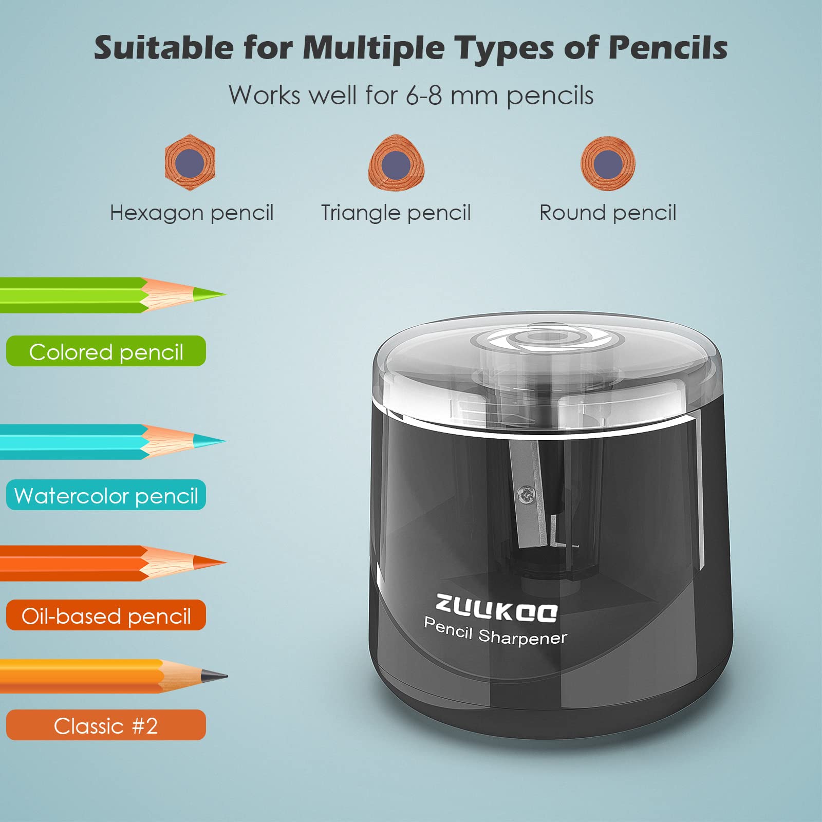 Zuukoo Electric Pencil Sharpener - Battery Powered for Kids & Artists - Home & School Use