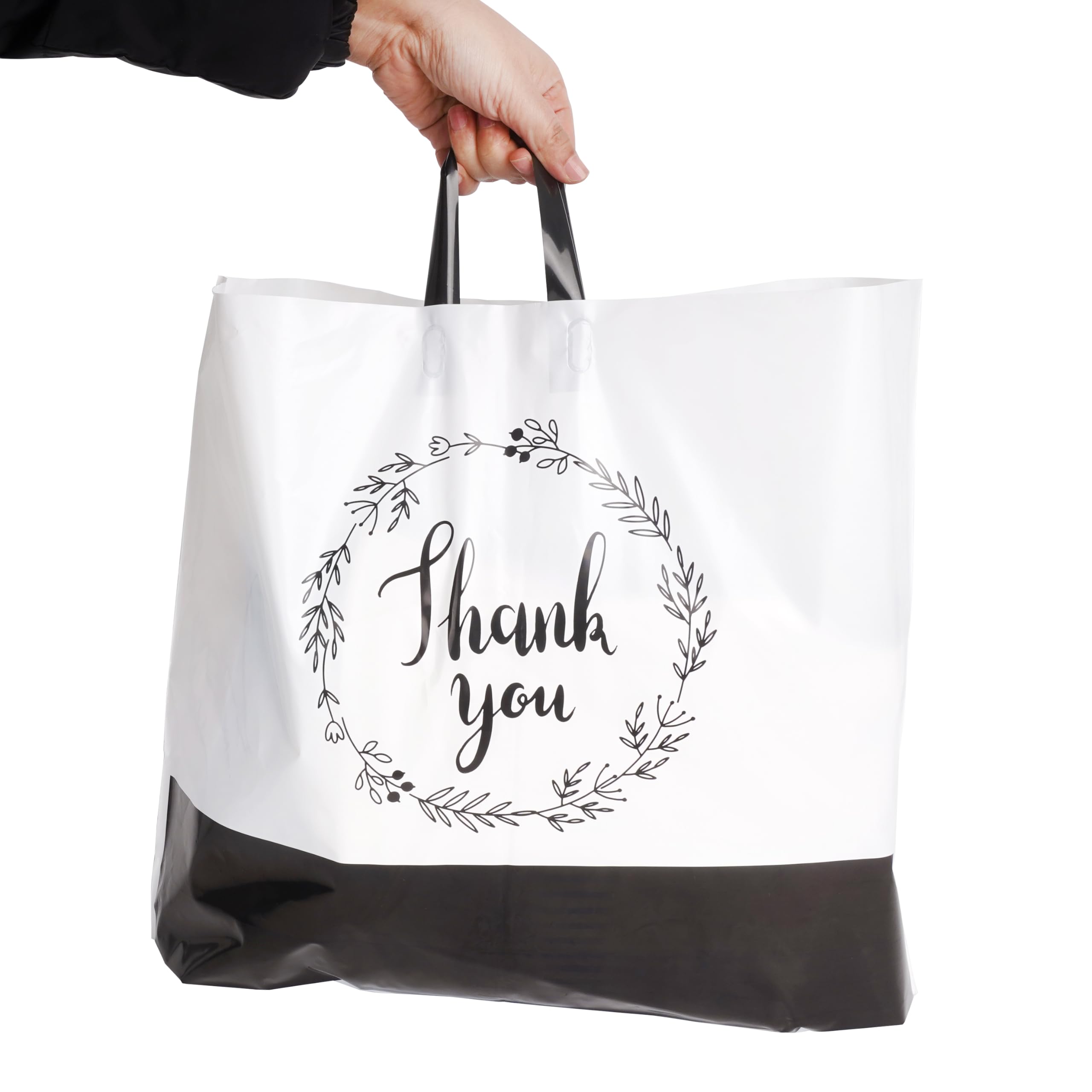 Thank You Bags with Handles - 60 Pack White Plastic Shopping Bags (19x15 Inches, 3 Mil) for Small Business, Retail & Boutique | Durable Gift Bags for Packaging, Party Favors & Customer Appreciation