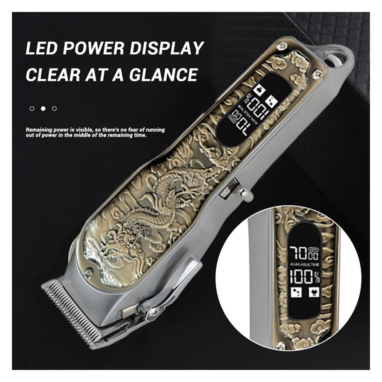 Professional Hair Clipper & Beard Trimmer for Men - USB Rechargeable with Digital Display, Electric Hair Cutting Machine (Bronze Dragon) - Perfect for Home Barbering, Salon Use & Travel Grooming