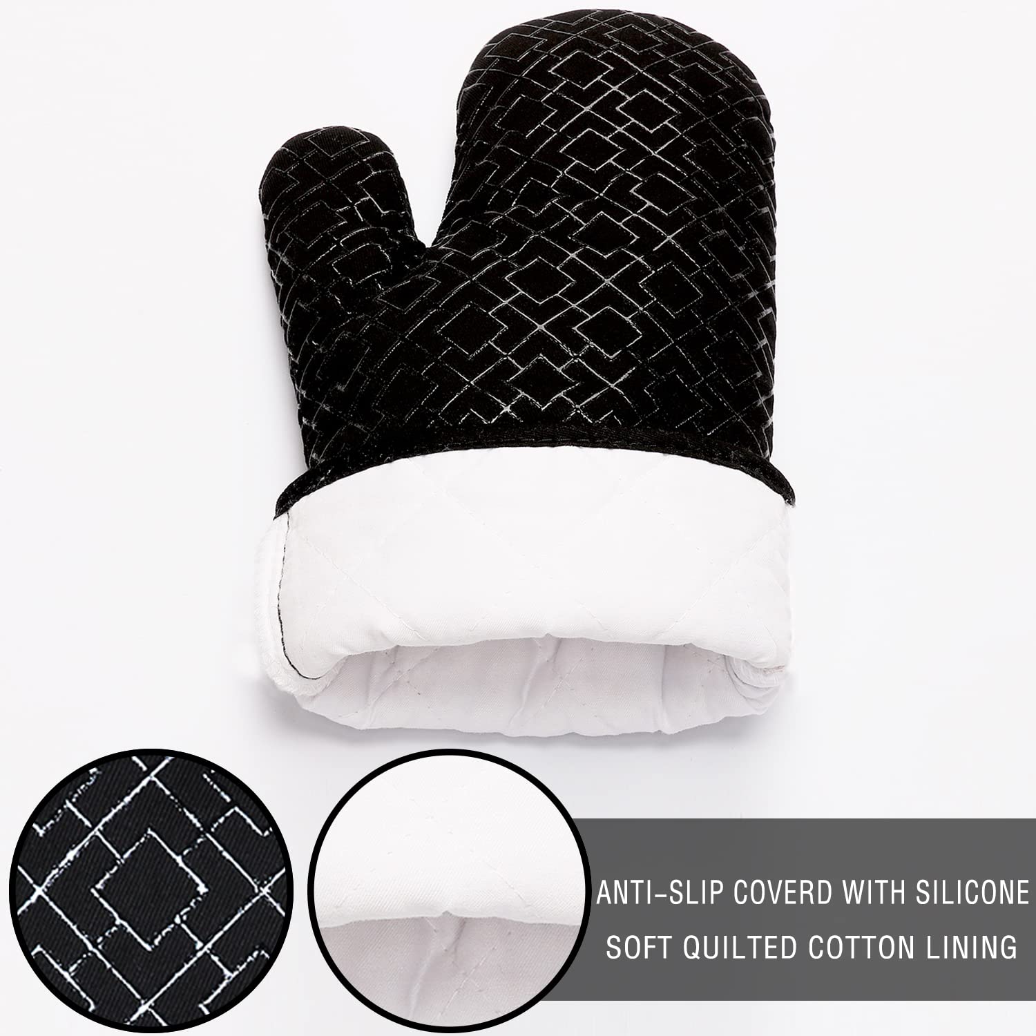 6-Piece High Heat Resistant Oven Mitts and Pot Holders Set - 550°F Extra Long Kitchen Gloves with Non-Slip Silicone Surface for Cooking, Baking, Grilling - Perfect for BBQ, Baking Cookies, and Handling Hot Pots Safely