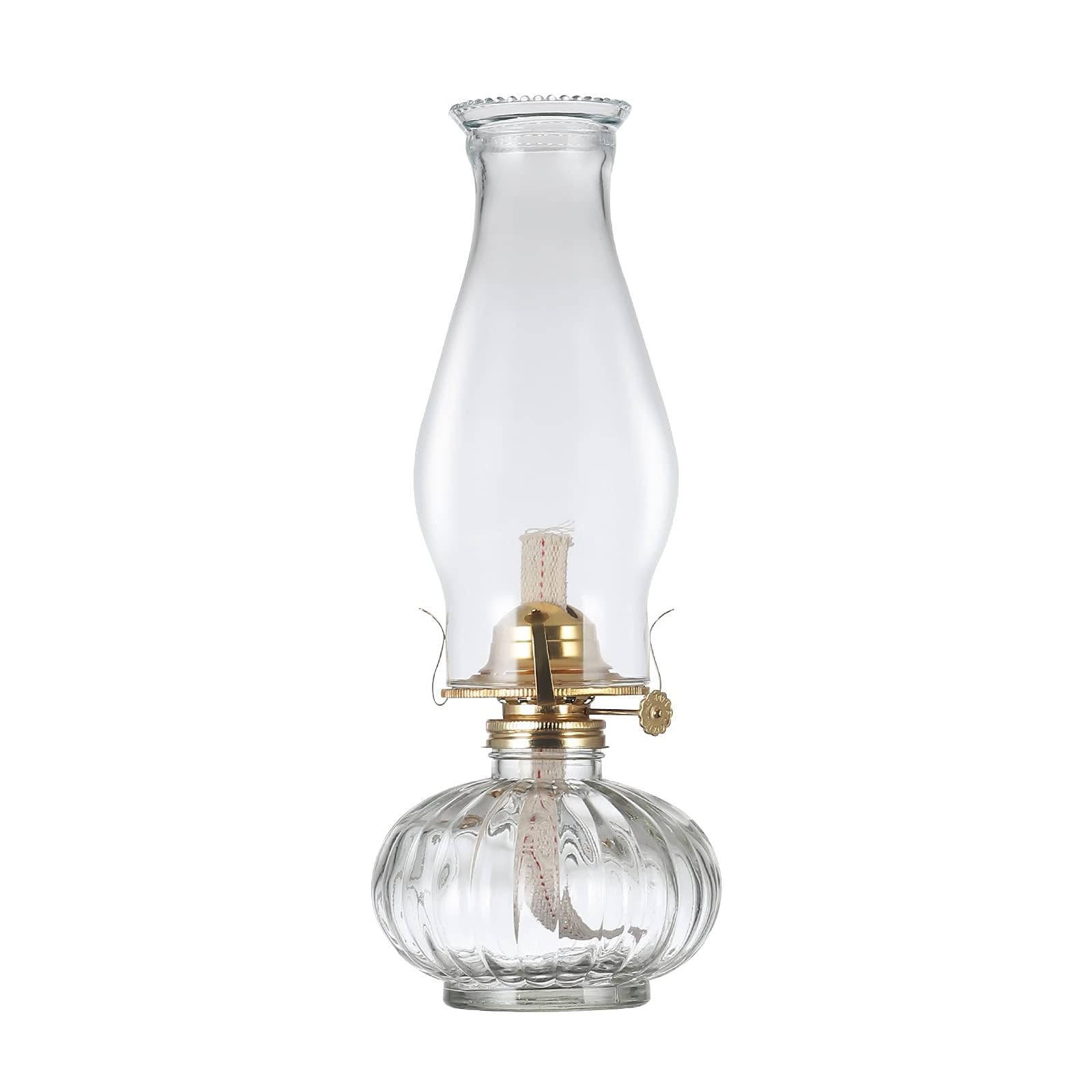 Vintage Large Clear Glass Kerosene Oil Lamp Lantern - Indoor Home Decor Lighting, Hurricane Chamber Lamp for Emergency Power Outages, Camping, and Cozy Atmosphere