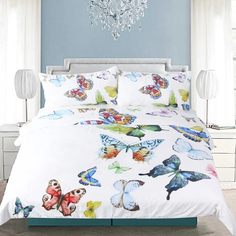 Butterflies Printed Queen Size Bedding Set - Soft & Breathable 4-Piece Comforter Set for Bedroom Decor, Perfect for Kids Room, Guest Room, and Dormitory