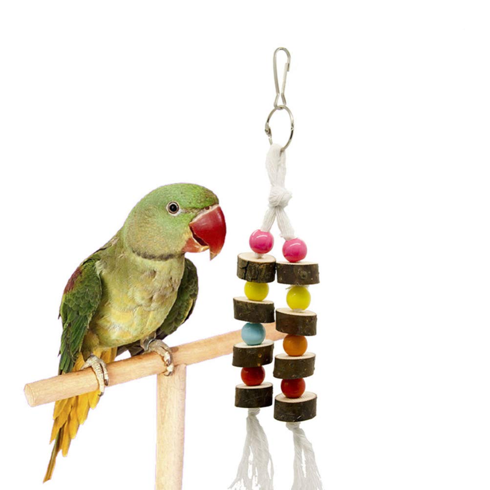 Balacoo Natural Wooden Parrot Chew Toy - 7pcs Hammock Swing & Hanging Bird Cage Toys for Parrots, Parakeets & Small/Large Birds | Cage Decoration & Stress Relief for Pet Birds