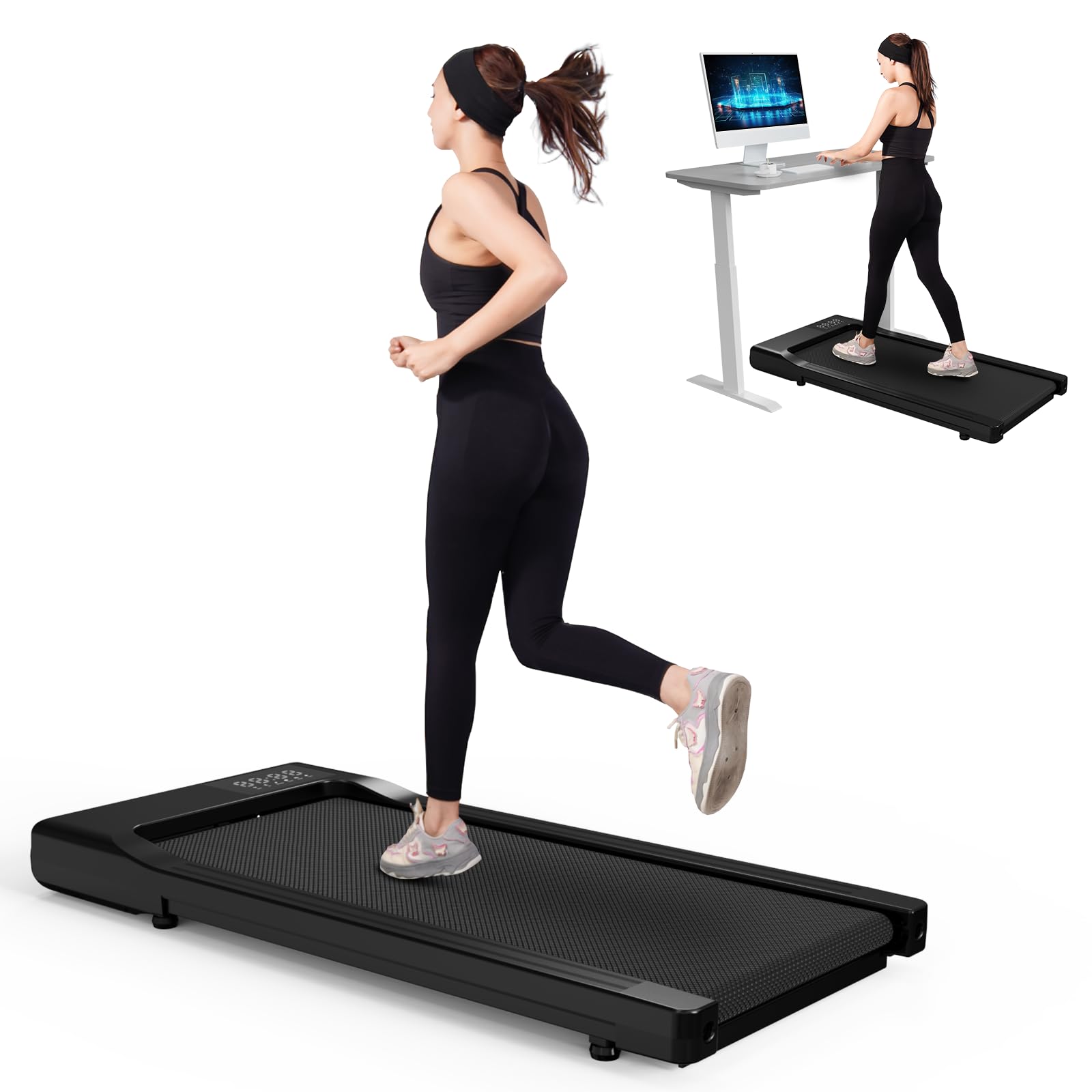 SupeRun 3-in-1 Under Desk Treadmill - 2.5HP Portable Walking Pad with Remote Control & LED Display, Quiet Walking Jogging Machine for Home Office Use (250 lbs Capacity) - Perfect for Workouts While Working or Watching TV
