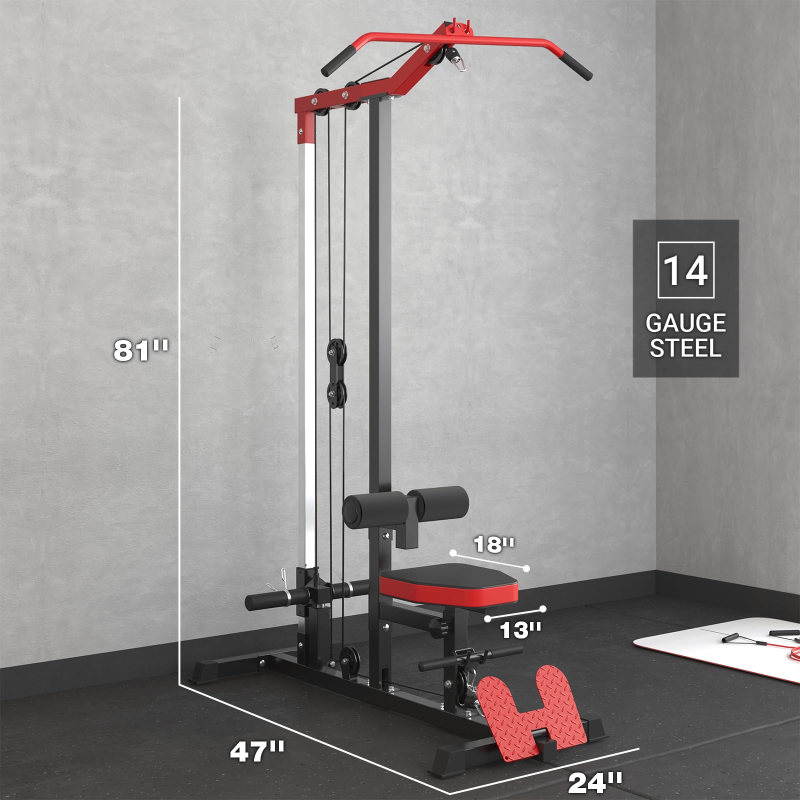 ER KANG LAT Tower - LAT Pull Down & Row Cable Machine with Flip-Up Footplate, High/Low Pulley Station & AB Crunch Harness - Home Gym Strength Training Equipment for Back, Arms & Core Workouts - Perfect for Small Spaces & Full-Body Exercises