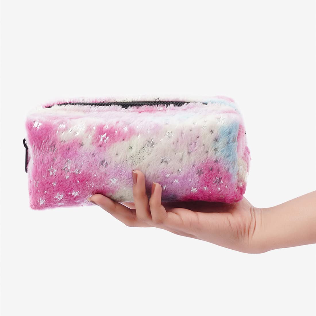 Premium Canvas & Fur Makeup Bag - Waterproof Travel Cosmetic Pouch for Women, Multi-Functional Toiletry Organizer (Perfect for Gym, Vacation & Daily Use)