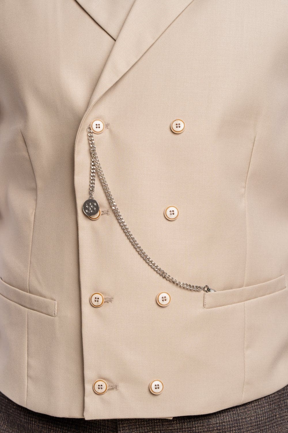 Cavani Lennox Beige Double Breasted Waistcoat Vest for Men | Formal Business Suit Jacket | Wedding, Office & Special Occasion Outfit