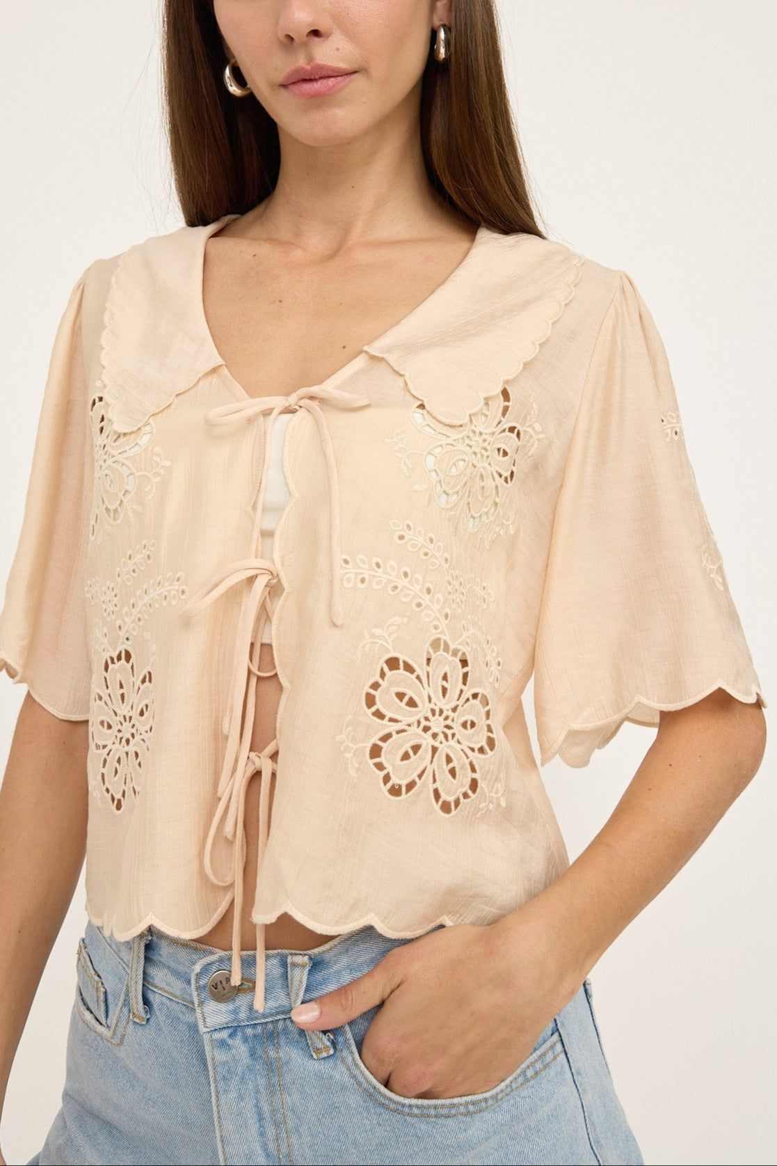 Floral Eyelet Blouse for Women - Breathable Summer Top with Lace Details | Perfect for Beach Outings, Date Nights & Office Wear