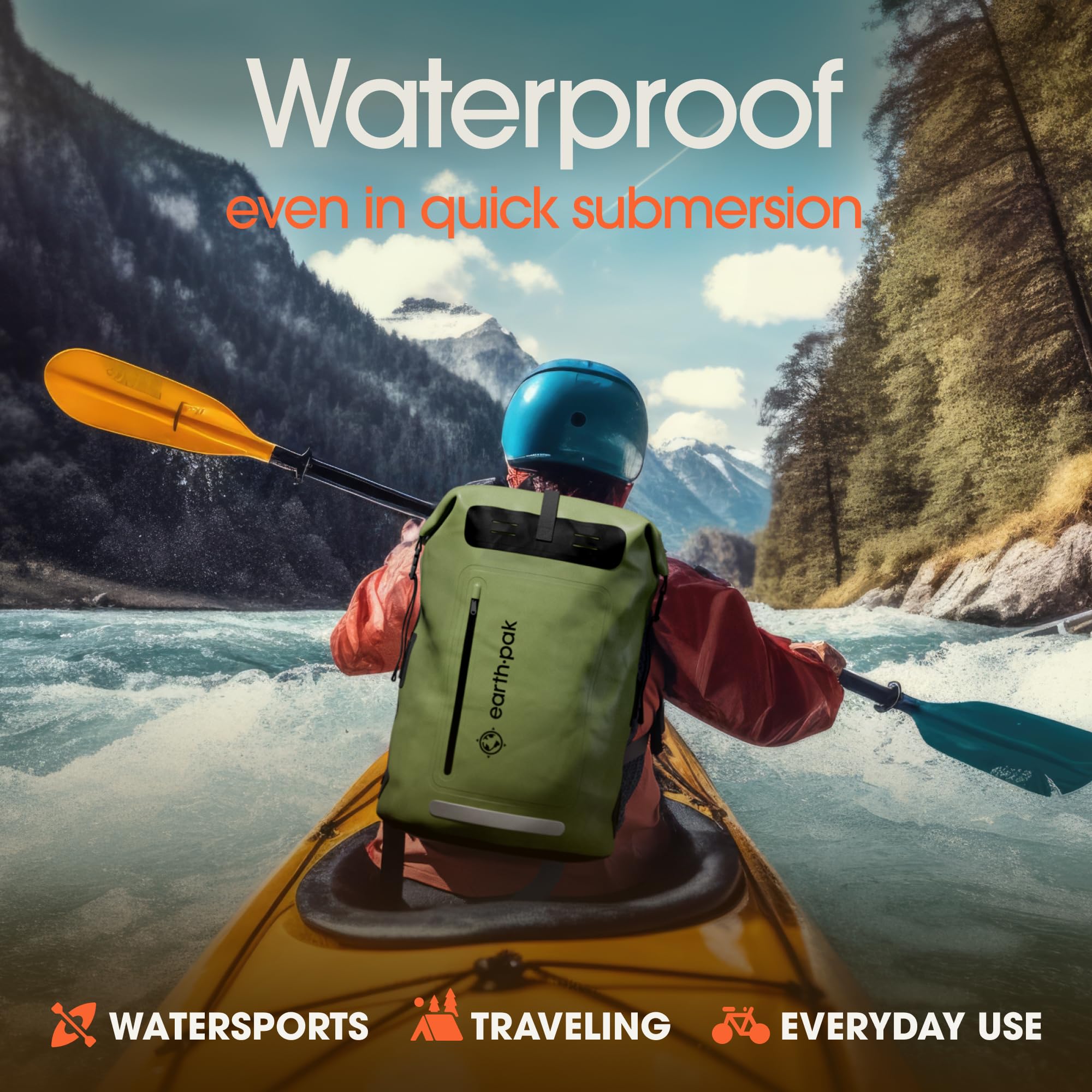 Earth Pak Waterproof Backpack - Heavy Duty Hiking Backpack with Roll-Top Closure - Waterproof Dry Bag & Phone Case - Perfect for Outdoor Adventures, Camping, Kayaking and Travel