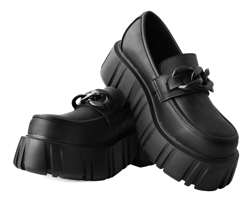 Black TUKskin™ Anarchic Airship Chain Loafer Shoes - Gothic Punk Platform Shoes for Women - Perfect for Concerts, Parties & Alternative Fashion Outfits