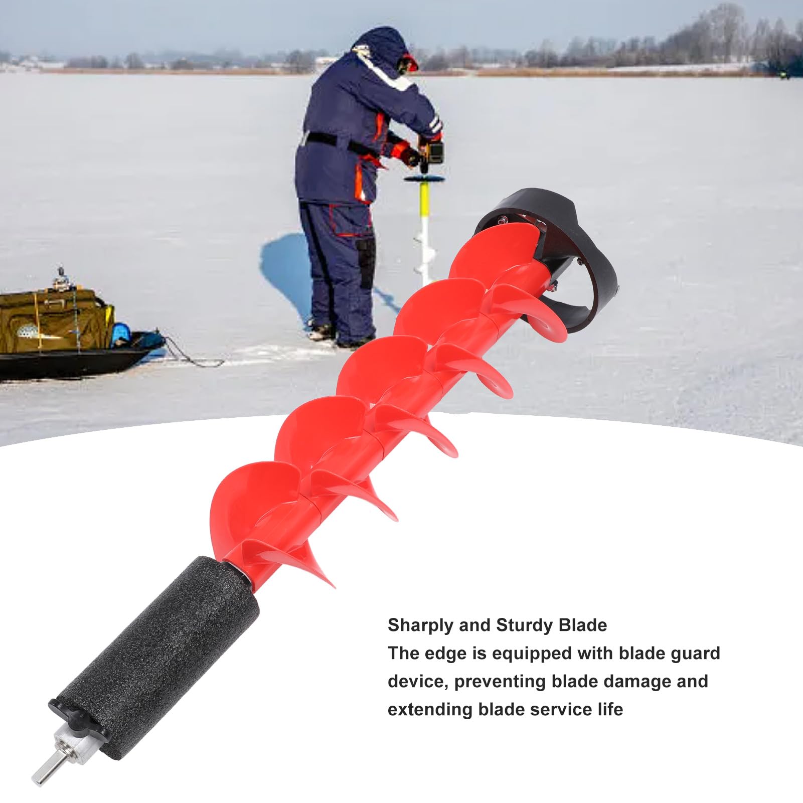 6 Inch Cordless Ice Fishing Auger with Nylon Bit, 28 Inch Length - Includes Locator Cutter & Wrench for Easy Ice Drilling - Perfect for Winter Fishing & Outdoor Adventures