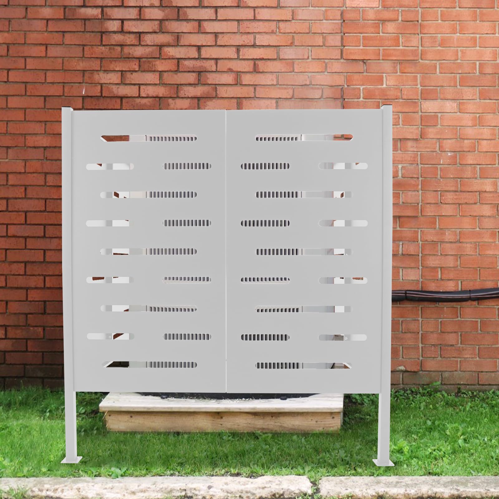 White Iron AC Privacy Screen Fence Panel - Outdoor Air Conditioner Cover & Enclosure to Hide AC Unit - Durable Weatherproof Equipment for Backyard, Patio & Garden Privacy