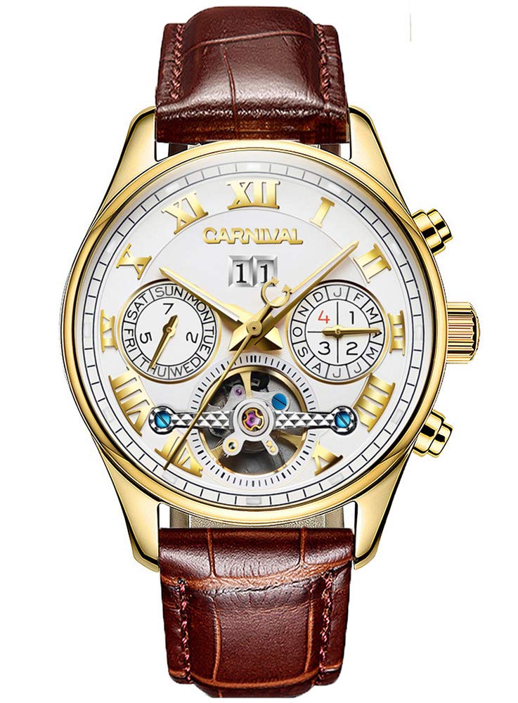 PASOY Men's Automatic Mechanical Tourbillon Watch - Stainless Steel Case, Blue Skeleton Dial with Date Display - Perfect for Business, Formal & Casual Wear