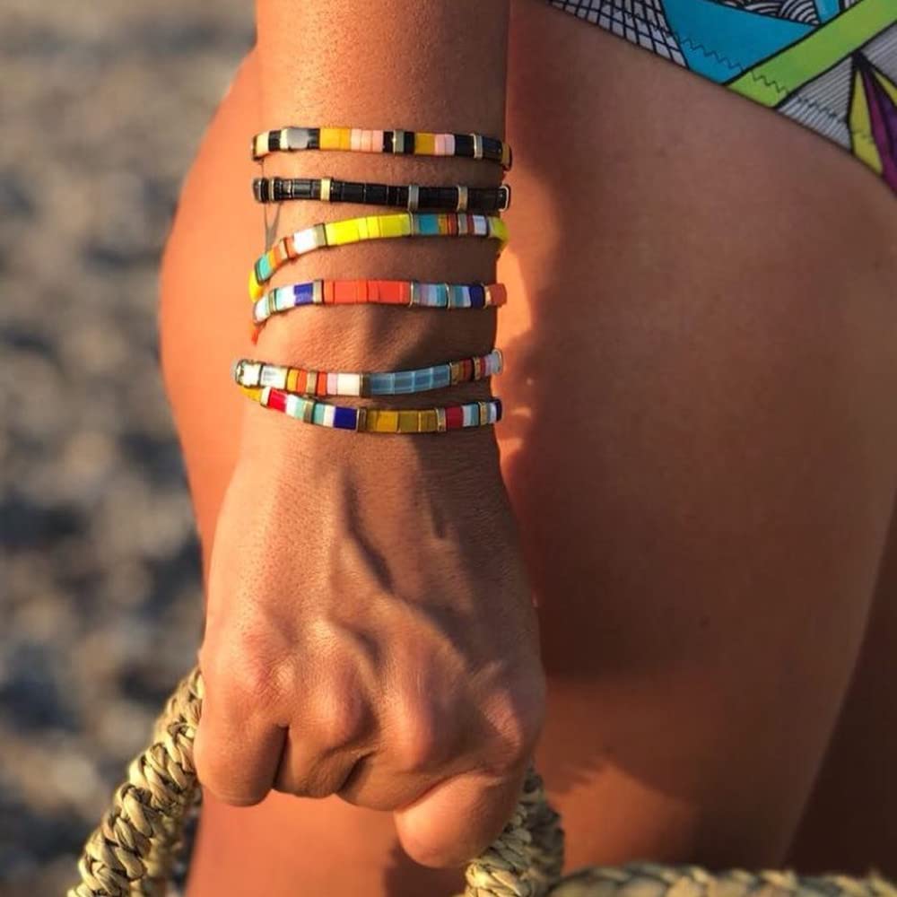 Sonateomber Women's Tila Flat Beaded Stretch Bracelets - Colorful Stackable Beaded Bracelets for Everyday Wear, Gifts & Boho Fashion Accessories