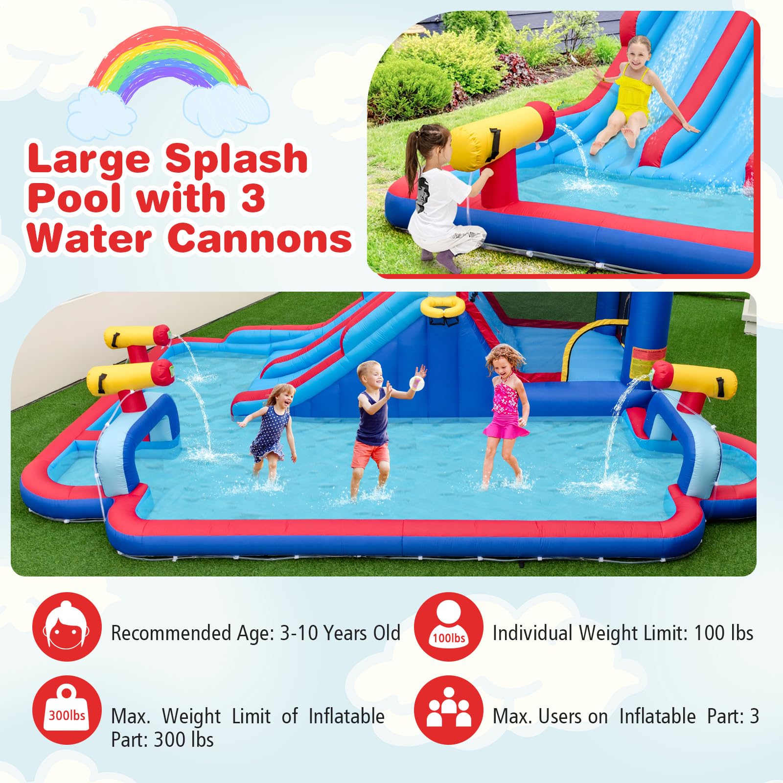 BOUNTECH 21x13FT Inflatable Water Slide Park - Dual Racing Slides, Splash Pool for Kids & Adults - Perfect for Backyard Parties, Summer Fun, and Outdoor Family Gatherings