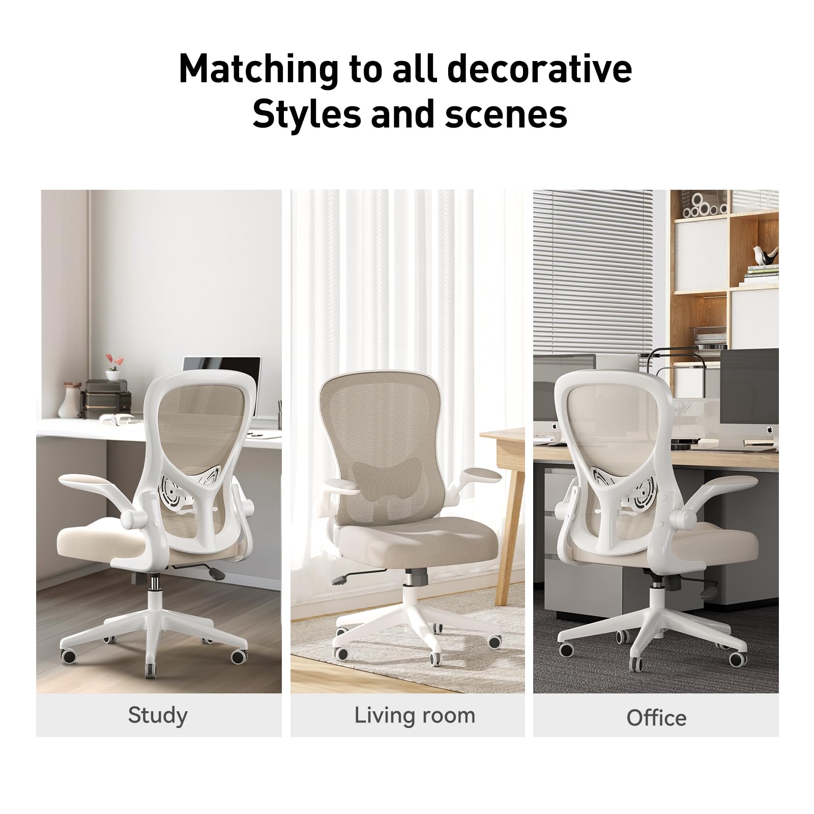 Hbada Ergonomic Office Chair - Adjustable Lumbar Support Mesh Computer Desk Chair with PU Silent Wheels, Flip-Up Armrests & Tilt Function (Grey) - Perfect for Home Office, Gaming & Workspace Comfort