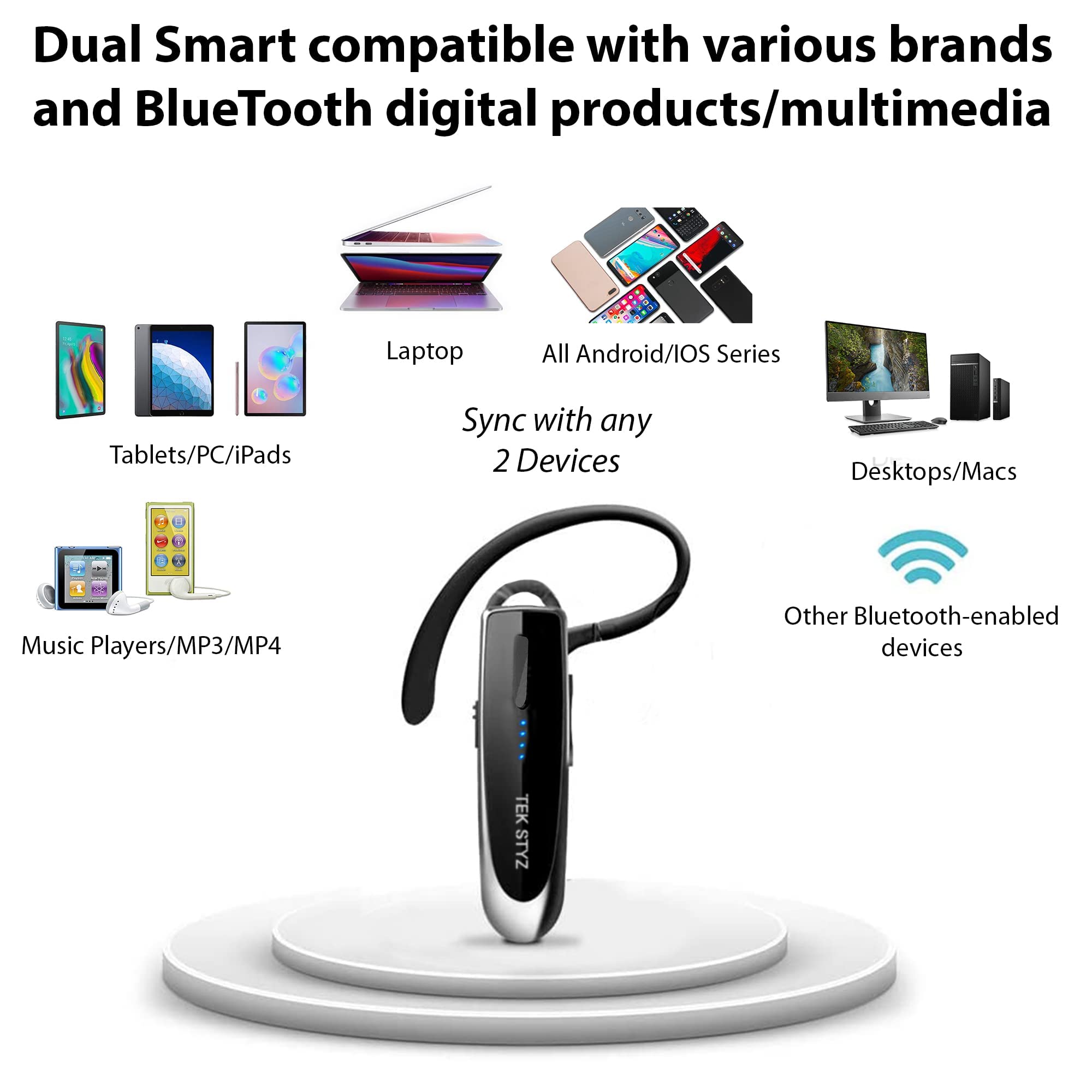 Bluetooth 5.3 Wireless Headset with Dual Mic Noise Cancellation - Compatible with Samsung Galaxy S21/Ultra/Plus/S21+ 5G, IPX5 Waterproof, 22Hrs Talk Time & 60 Day Standby - Perfect for Work Calls, Gaming & Outdoor Activities