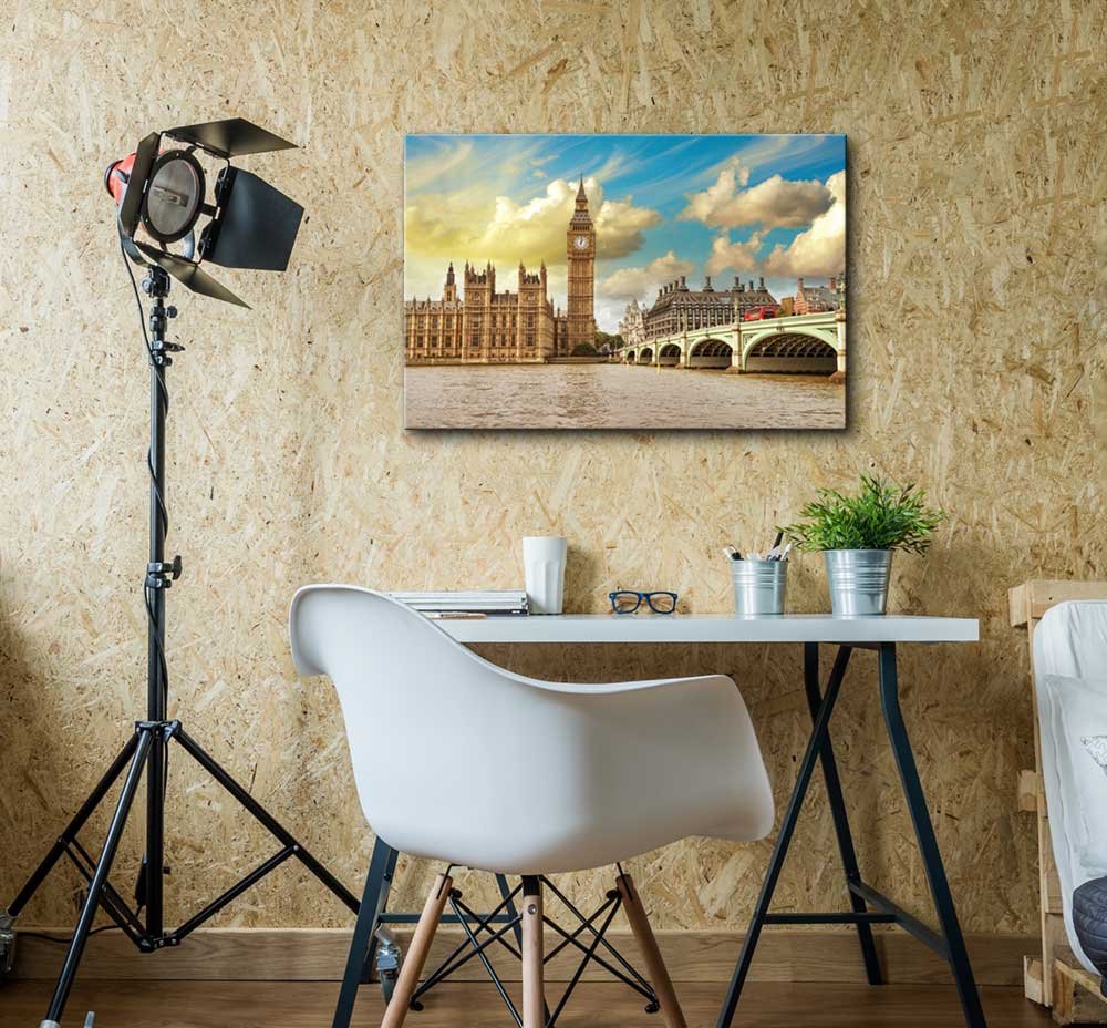 London Canvas Wall Art - Westminster Bridge & Houses of Parliament with Thames River Landscape Print - 32x48 Inch - Perfect for Living Room, Office & Home Decor