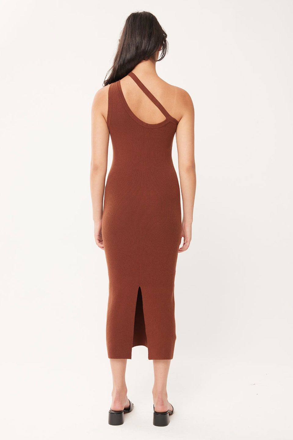 Elegant Dusk Brown One Shoulder Knit Midi Dress for Women - Perfect for Evening Parties, Date Nights & Special Occasions