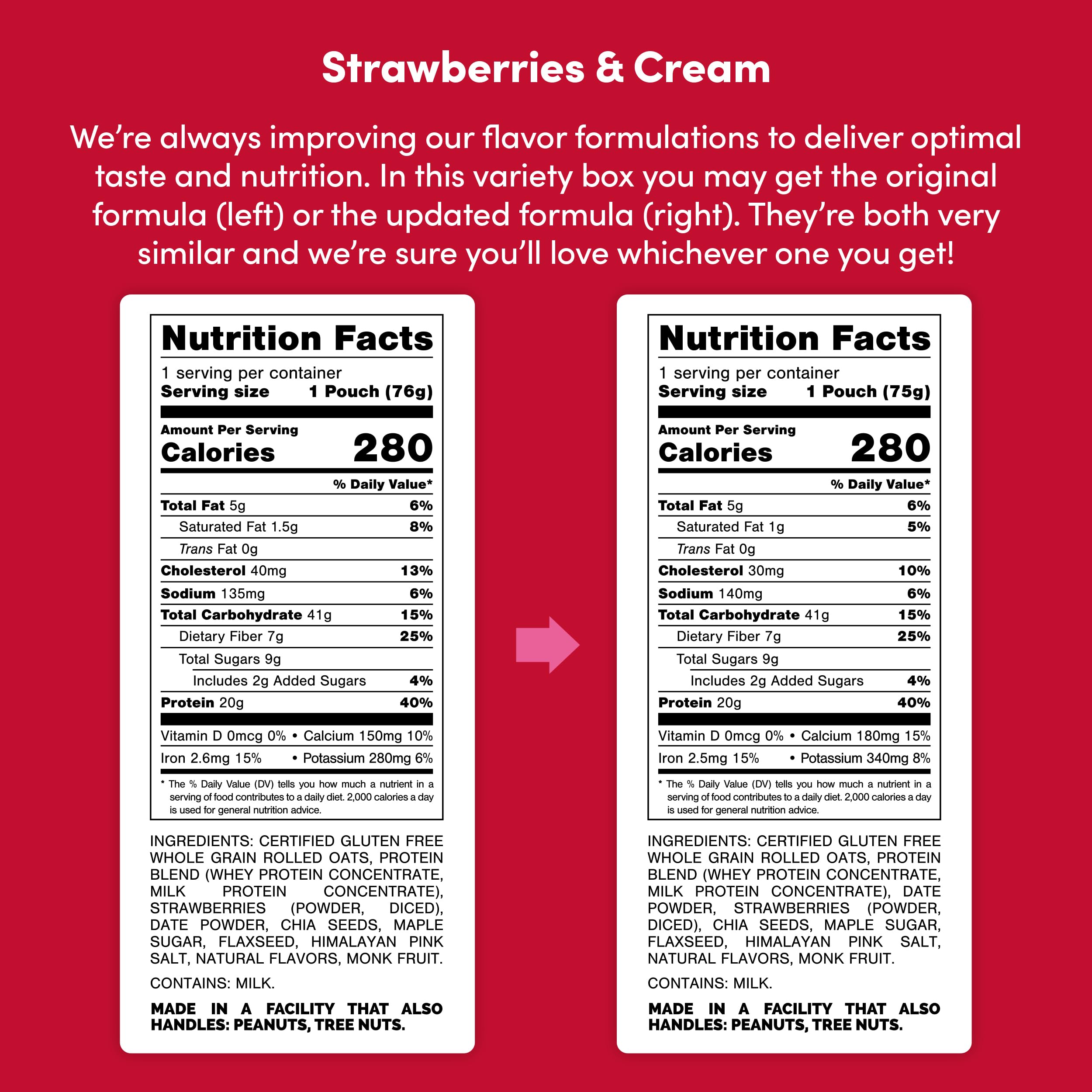 Oats Overnight Strawberries & Cream Protein Shake - 24 Pack with 20g Protein & High Fiber | Gluten Free, Non-GMO Oatmeal Breakfast (2.7oz per Meal) - Perfect for Busy Mornings, Post-Workout Recovery & On-the-Go Nutrition