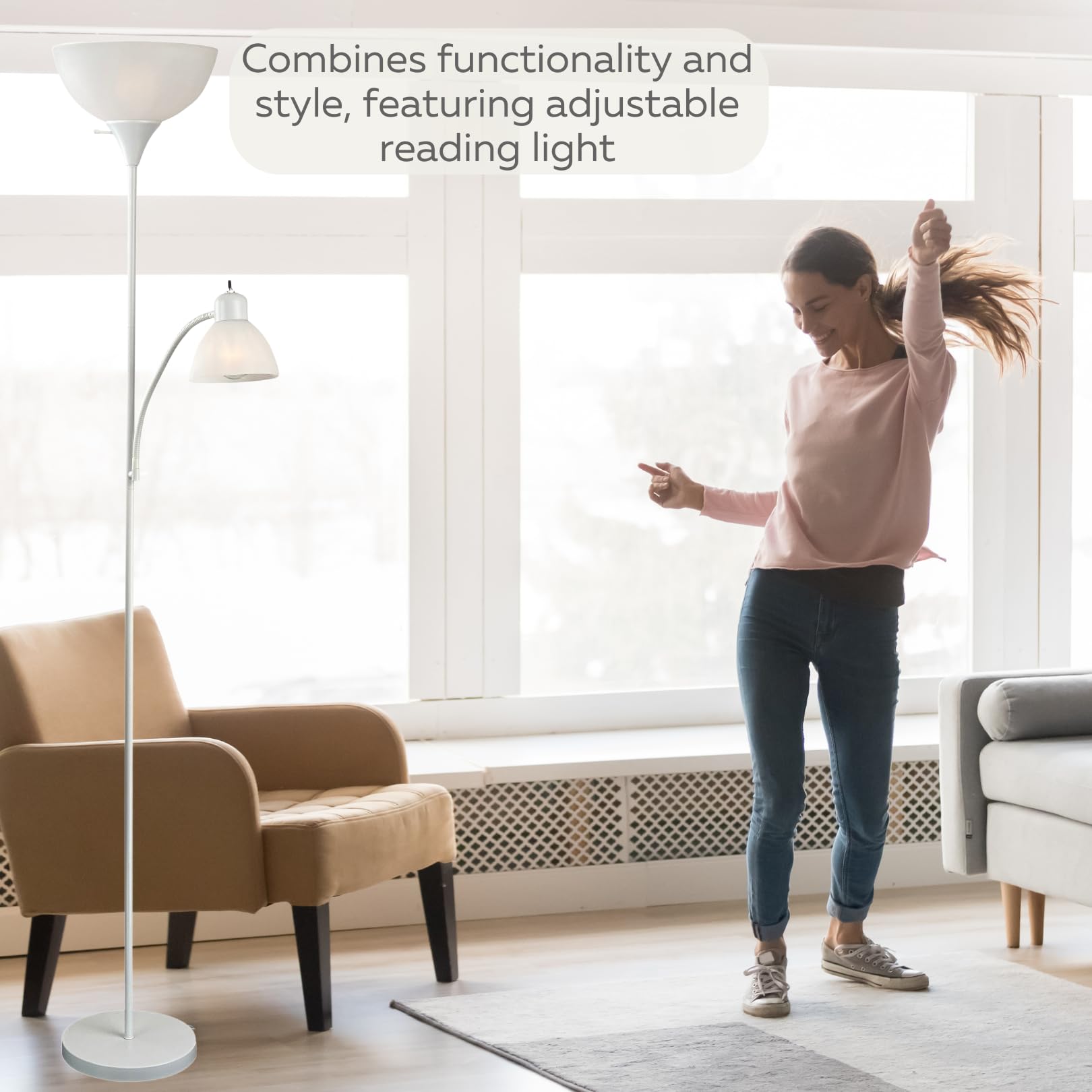 Adjustable Floor Lamp with White Plastic Shade - 72