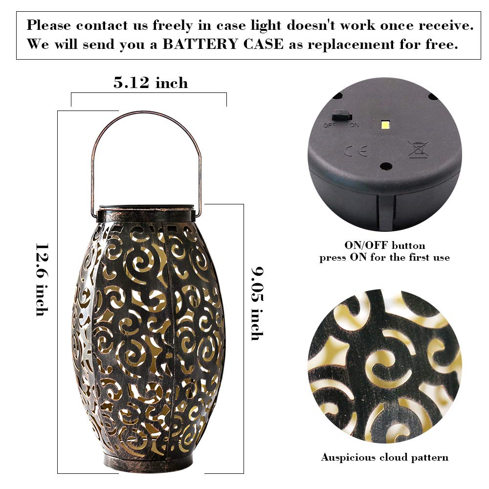 ESGarden Solar Powered Outdoor Hanging Lantern - Waterproof Bronze Metal Garden Light for Patio, Yard, Pathway - Perfect Gardening Gift & Mother's Day Present (1 Piece) - Ideal for Evening BBQs, Romantic Backyard Ambiance & Pathway Illumination