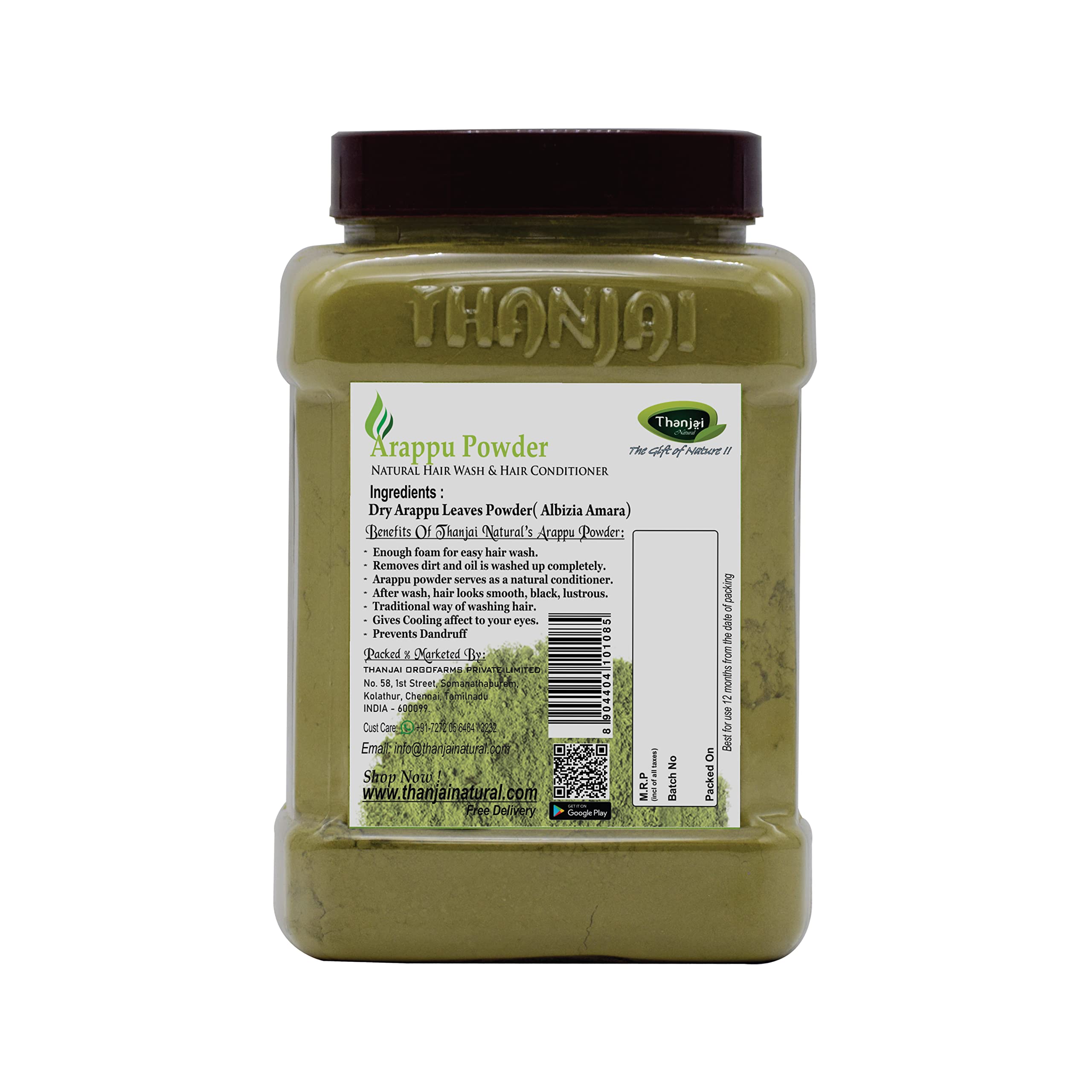 **Thanjai Natural Arappu Powder (Albizia Amara) 500g Jar – 100% Organic Traditional Hair Wash & Conditioner for Shiny, Healthy Hair – Ideal for Ayurvedic Hair Care & Scalp Treatment**