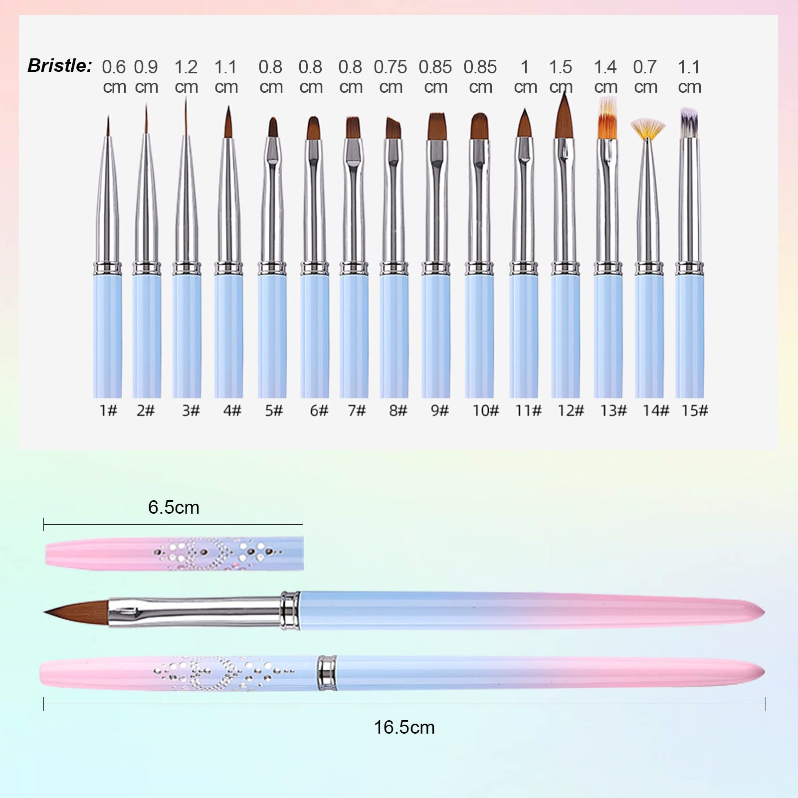 15-Piece Professional Nail Art Brush Set for Gel Polish - Nail Art Design Brushes, Liner Brush & Nail Pen Kit - Perfect for Salon, Home DIY Manicure & Nail Art Enthusiasts