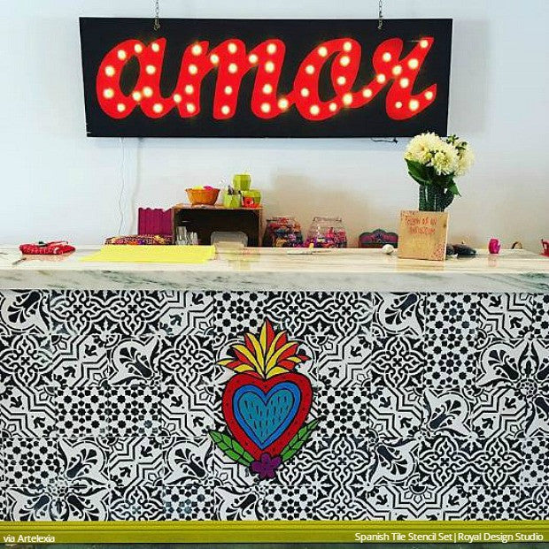 Spanish Tile Stencil Set for DIY Home Decor - Reusable Painting Templates for Walls, Floors & Furniture - Perfect for Mediterranean, Moroccan & Spanish Style Designs