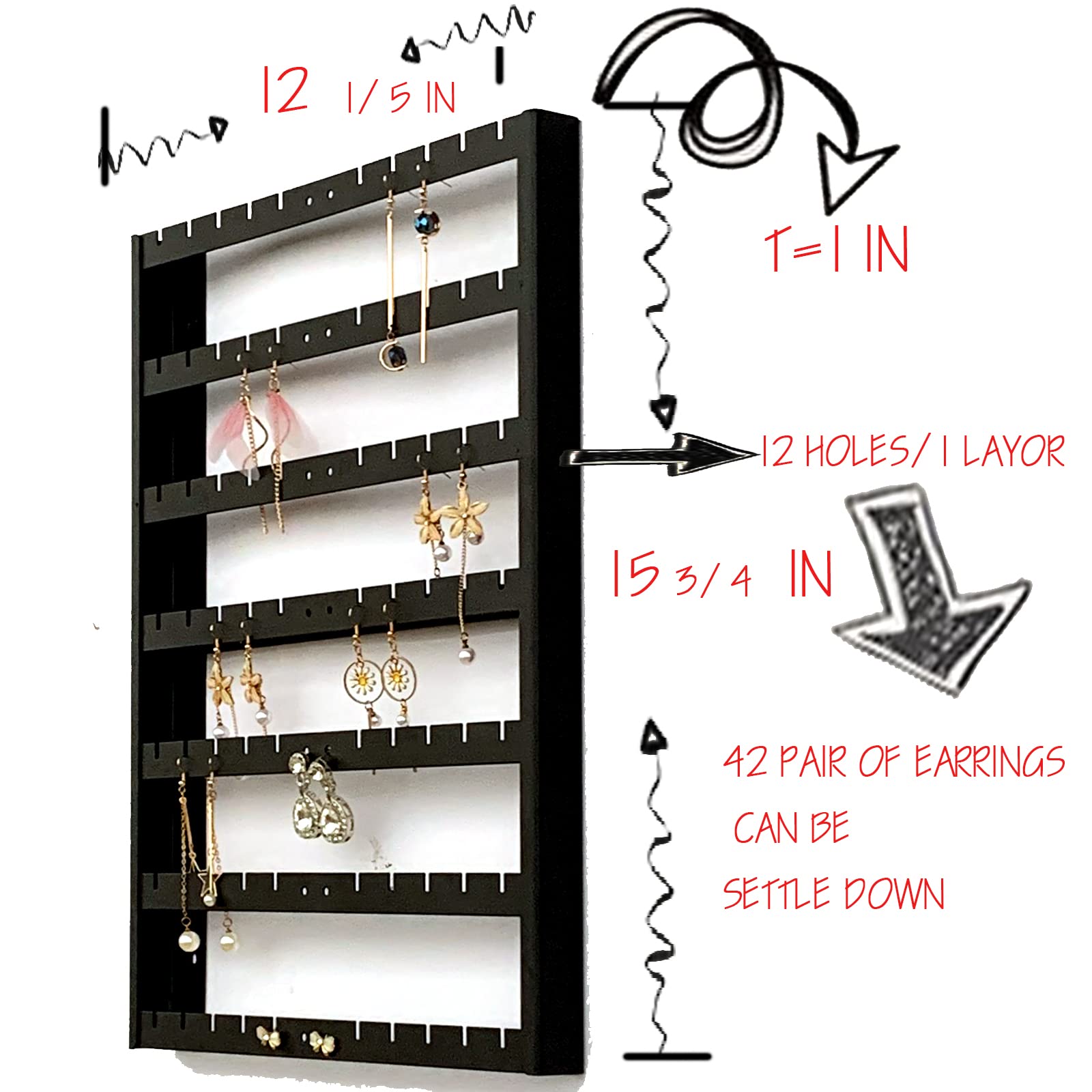 7-Layer Wall Mounted Earring Holder Organizer - Large Capacity Black Metal Ear Stud Display & Storage | Perfect for Jewelry Organization in Bedroom, Bathroom or Dressing Room