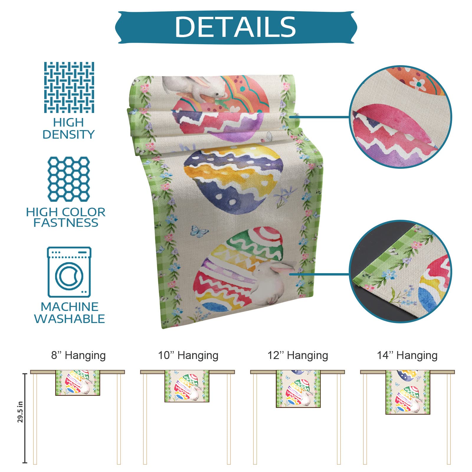 Easter Table Runner Decor - 13x36 Inch Spring Bunny & Eggs Design for Kitchen, Dining Table, Family Dinner, Banquet & Party Celebrations - Cute Easter Rabbit Home Decor for Holiday Gatherings & Festive Occasions