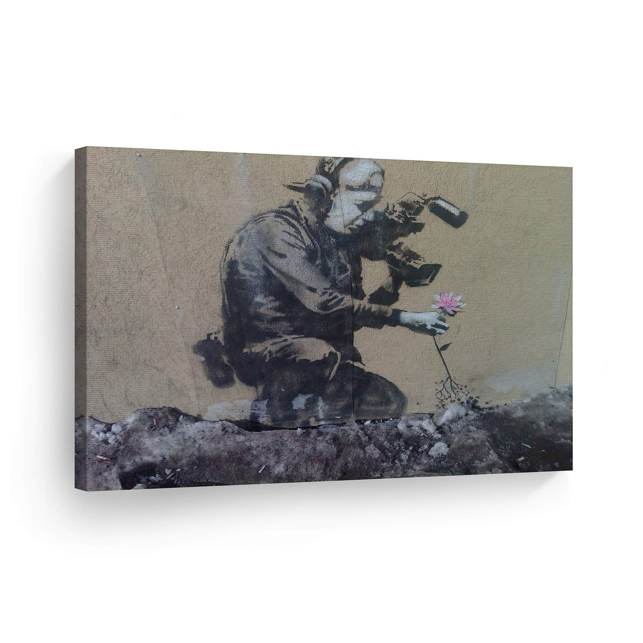Banksy Canvas Print - The Cameraman and The Flower Wall Art | 15x22 Inch Ready to Hang Home Decor | Made in USA | Perfect for Living Room, Office & Gallery Wall Decor