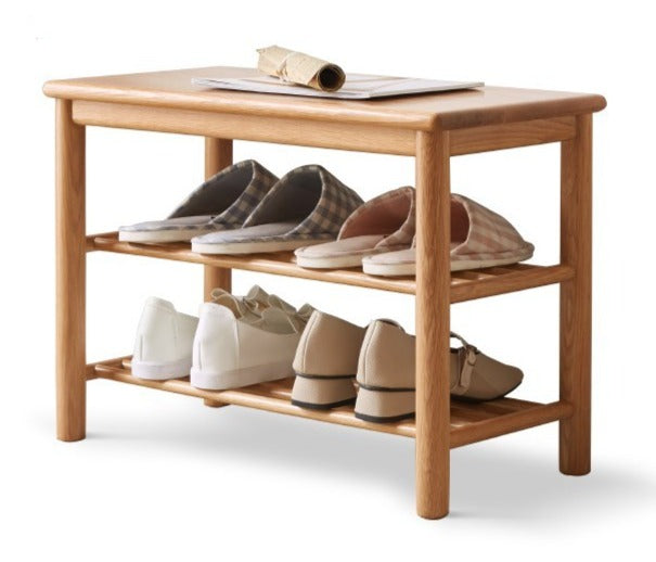 Solid Oak Wood Shoe Bench - Durable Entryway Stool for Putting On Shoes, Boots & Sneakers - Perfect for Hallway, Bedroom or Mudroom Organization
