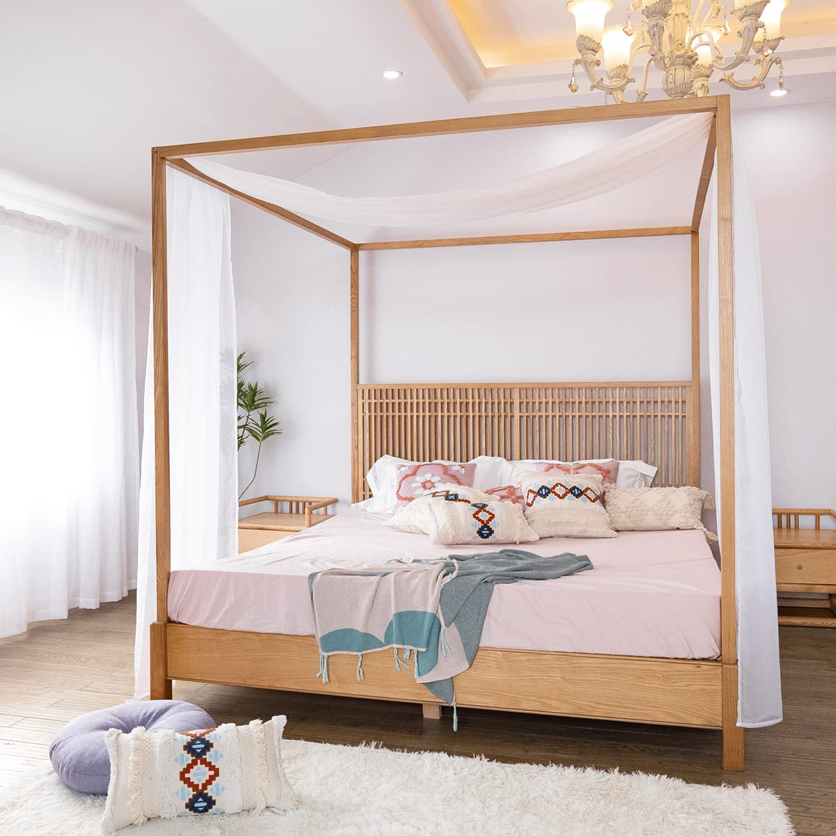 Linentalks White Sheer Canopy Bed Scarf for Twin Bed - 52