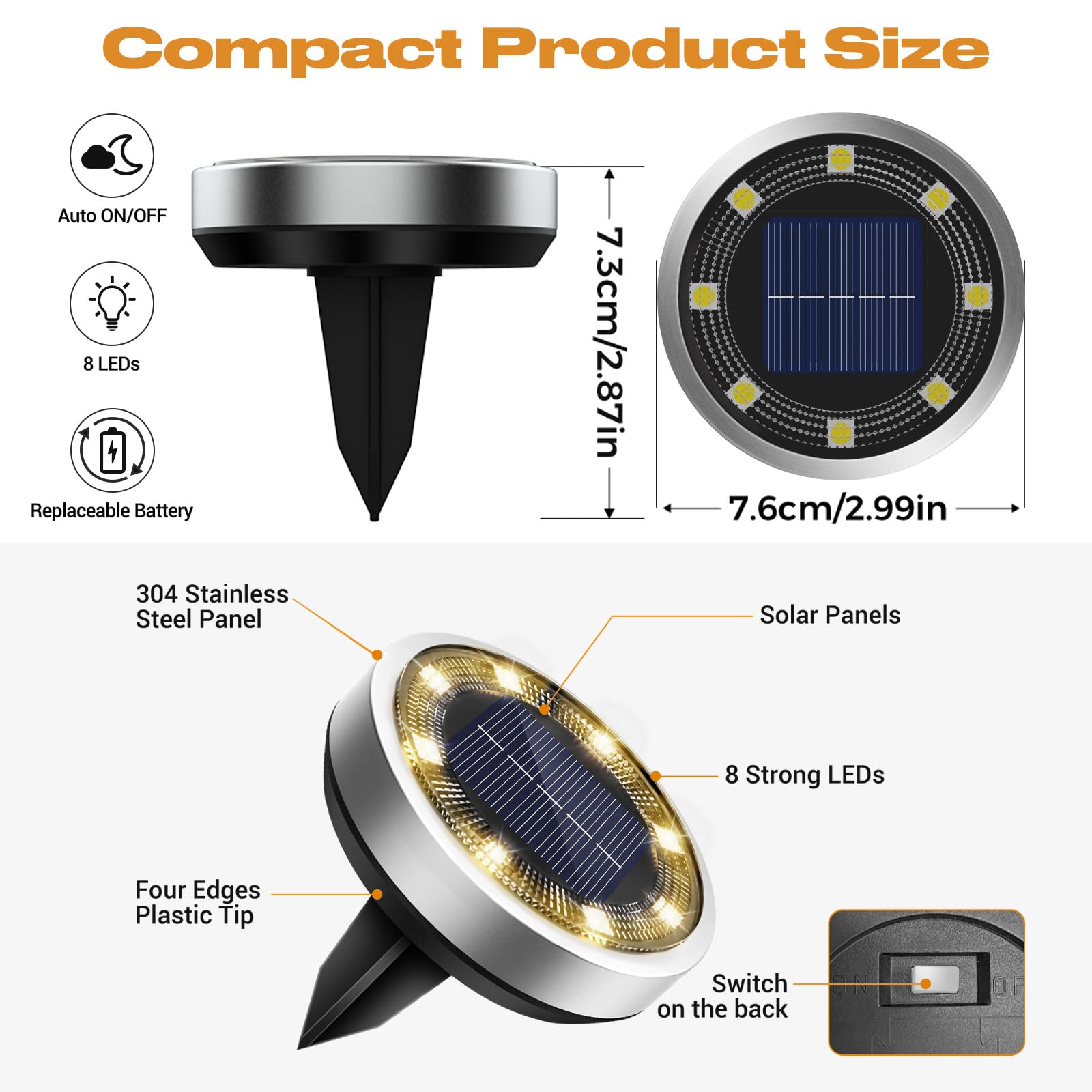 8 Pack Solar Ground Lights Outdoor Waterproof - 3000K Warm White LED Landscape Lighting for Yard, Garden, Pathway, Driveway & Lawn | Perfect for Nighttime Safety & Decorative Outdoor Ambience