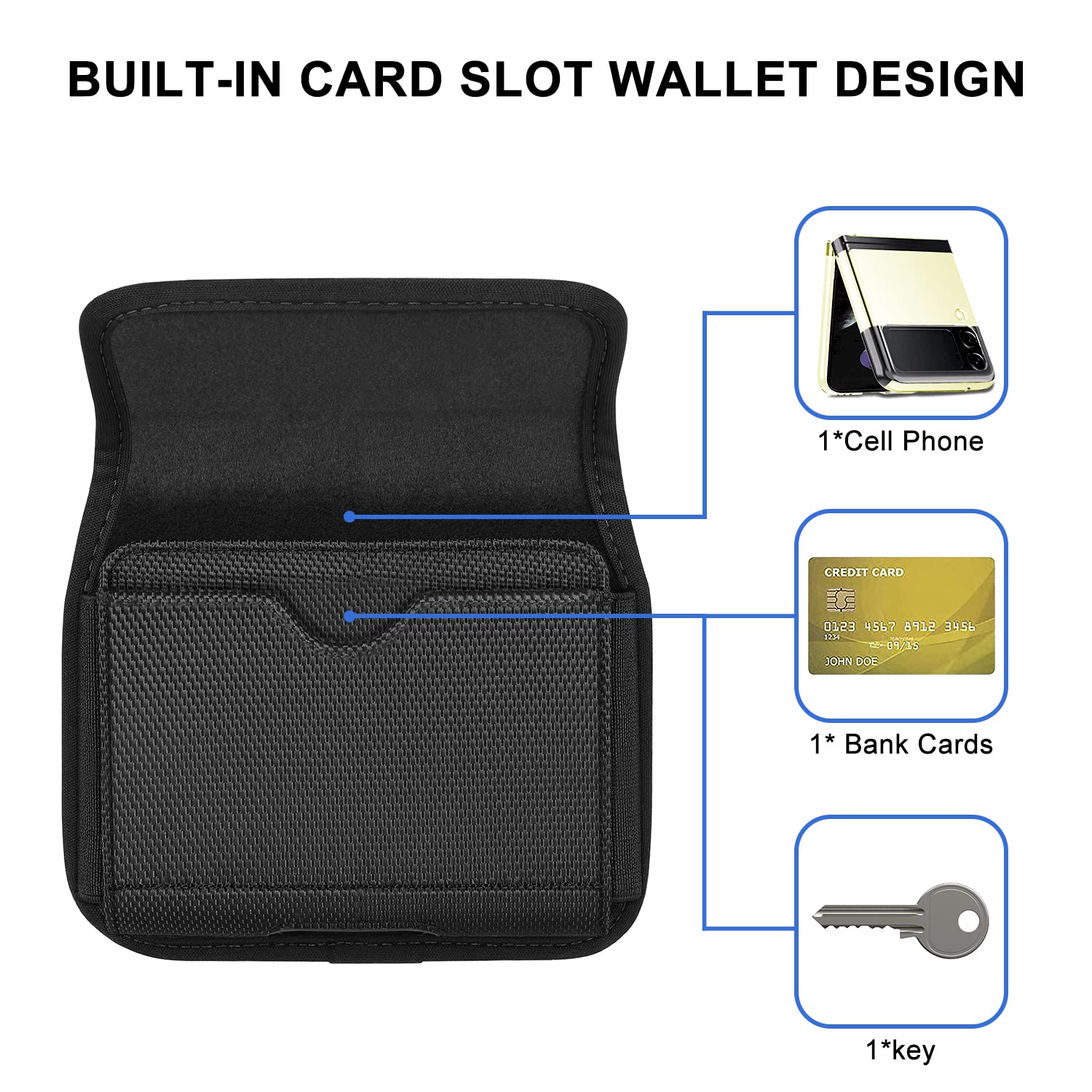 Premium Leather Holster for Samsung Galaxy Z Flip 6/5/4/3 - Belt Clip Phone Case with ID Card Slot & RFID Protection (Fits with Protective Case) - Perfect for Work, Travel & Outdoor Activities