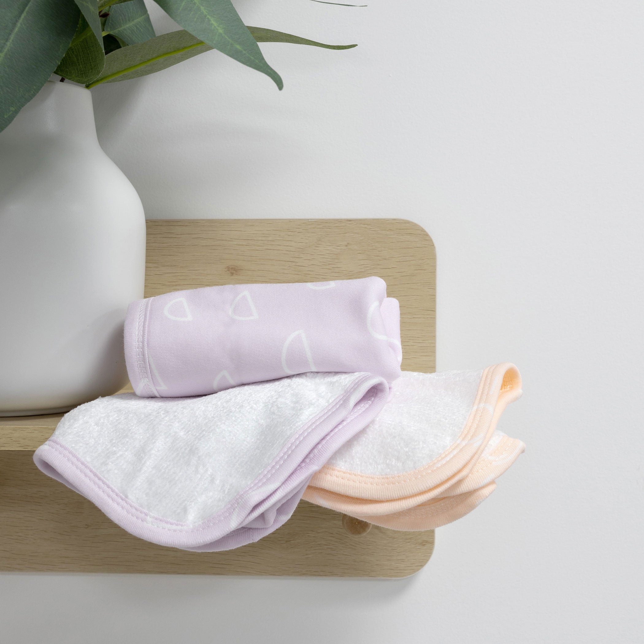 Nordic 3-Pack Wash Cloths - Soft Dusty Peach & Lilac Cotton Face Towels for Bath, Spa, and Gentle Skin Care