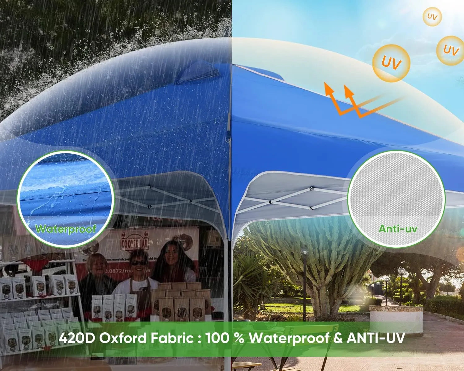 10' x 10' Pop Up Canopy Tent - Easy One Person Setup, Instant Shelter for Outdoor Events, Camping, Beach Parties, and Farmers Markets