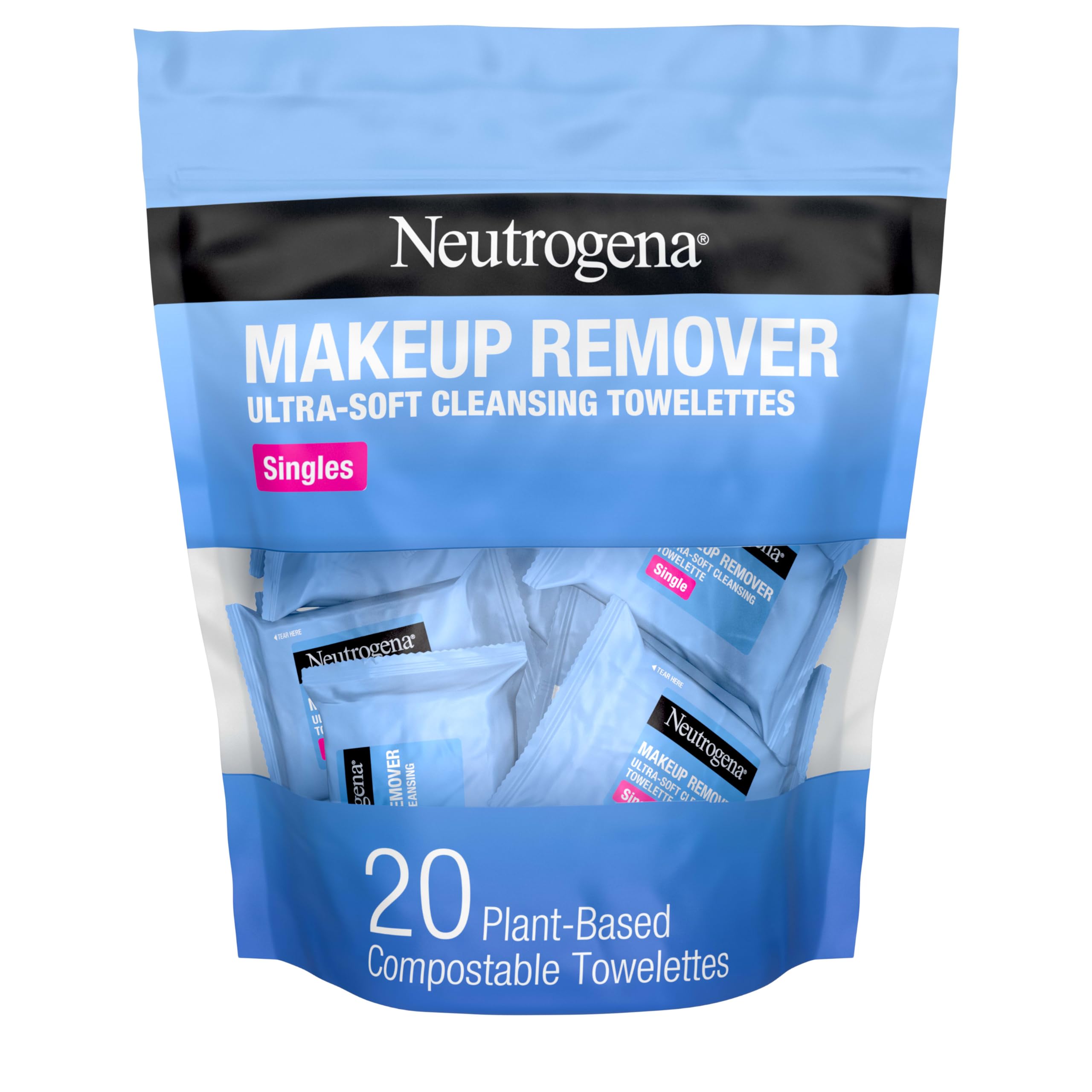 Neutrogena Makeup Remover Wipes Singles - 20 Individually Wrapped Facial Cleansing Towelettes | Alcohol-Free, Gently Removes Oil & Makeup | Perfect for Travel, Gym & On-the-Go Skincare