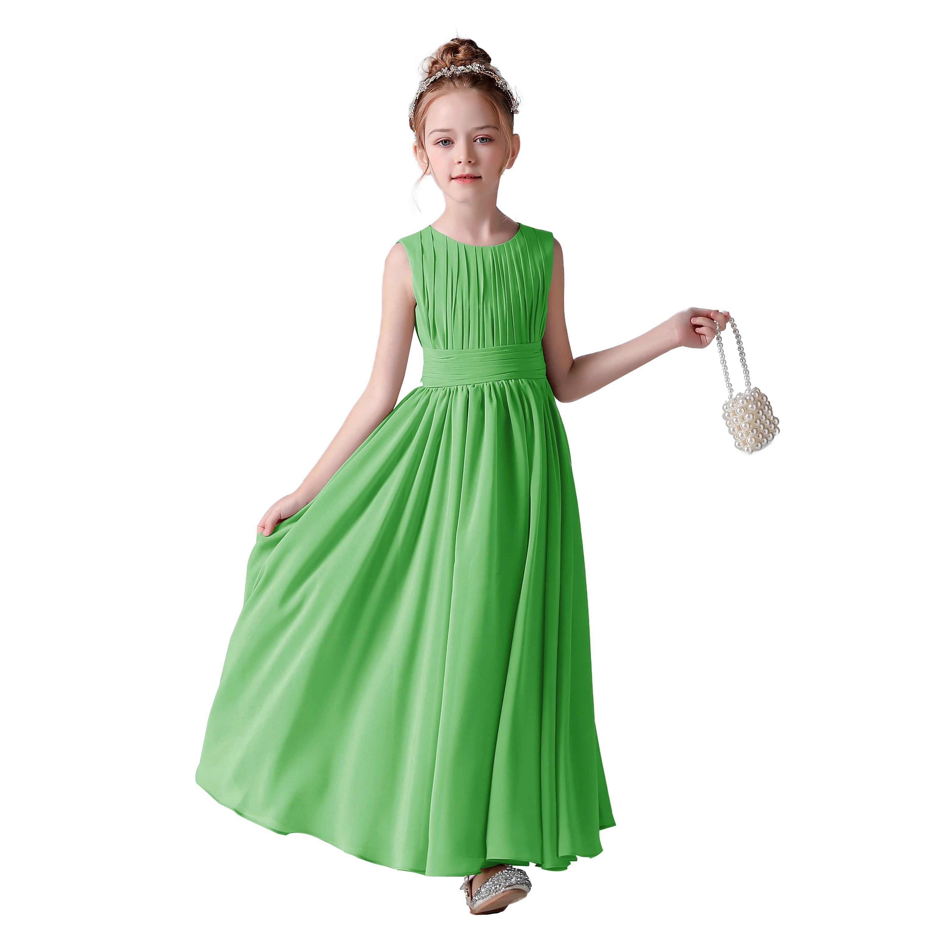 Elegant Pleated Flower Girl Dress with Sash - Kids Wedding Gown, Party Dress, Pageant Outfit for Special Occasions & Formal Events